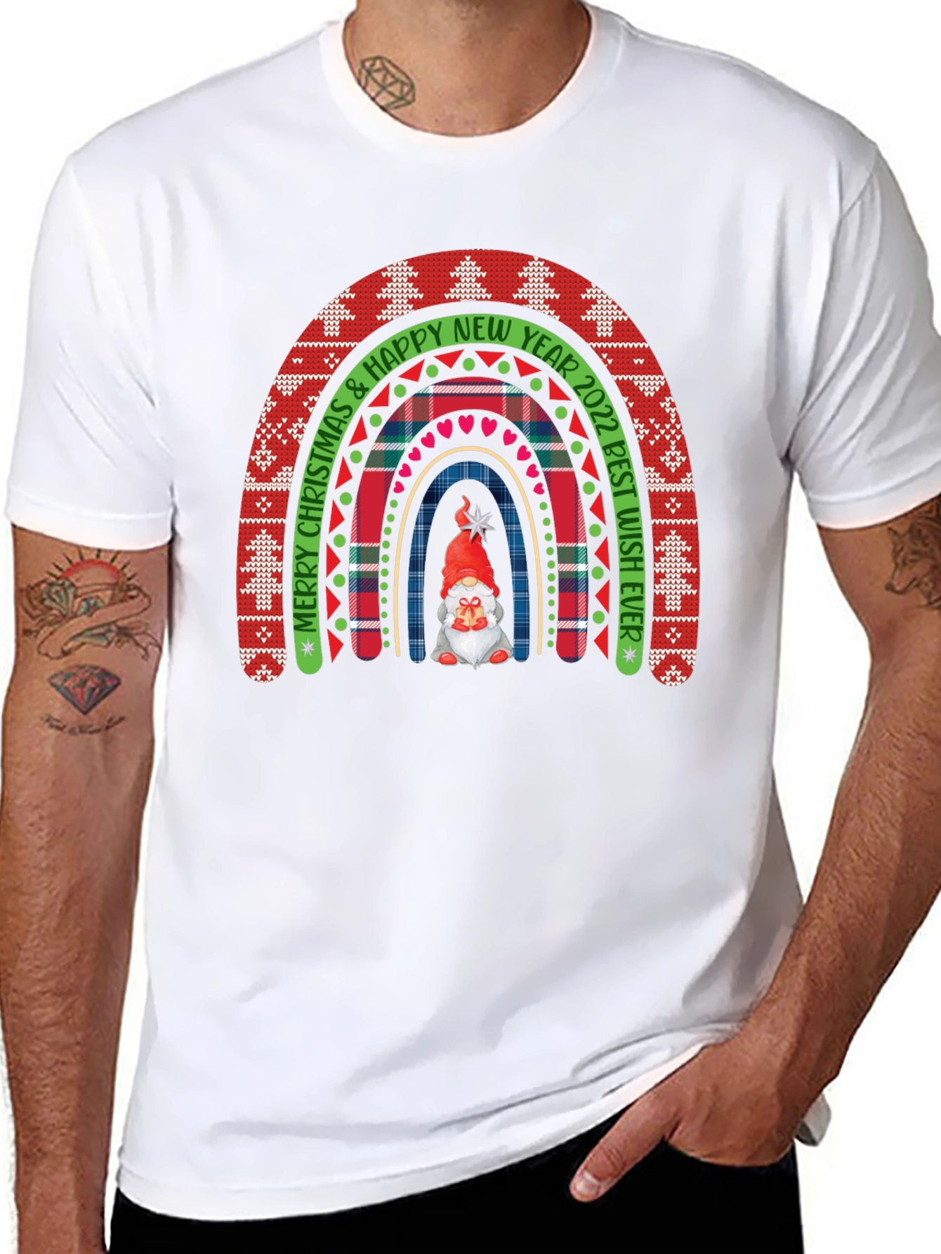 Festive Christmas Rainbow Gnome Tee