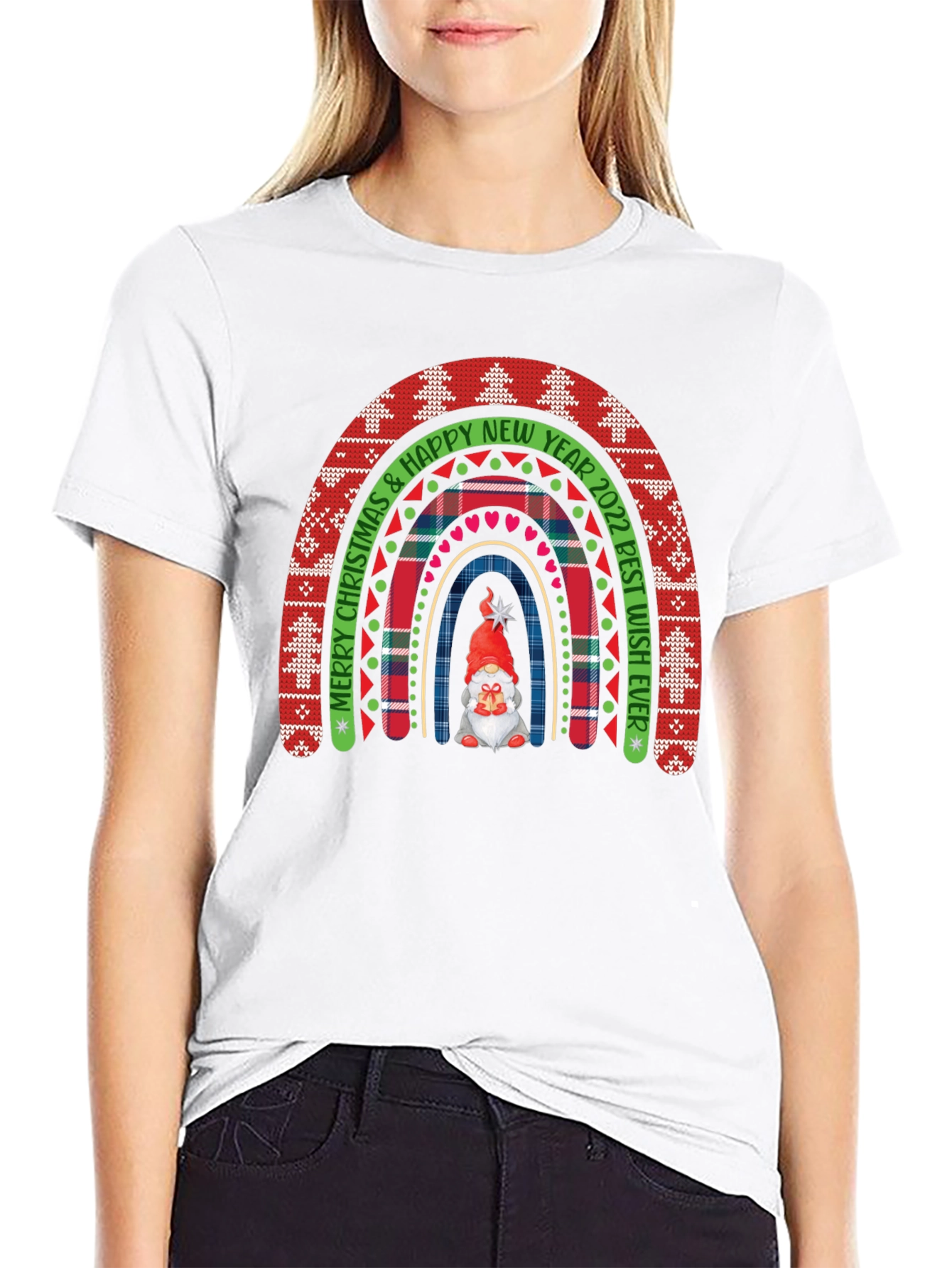 Festive Christmas Rainbow Gnome Tee