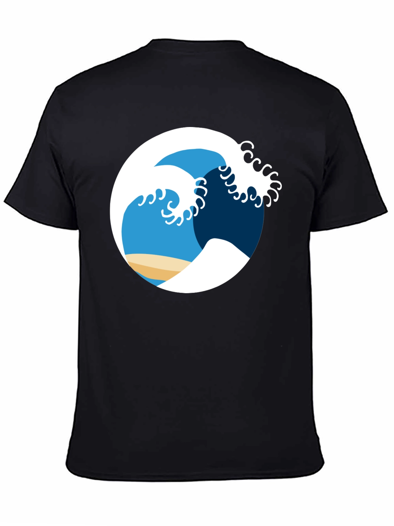 Ocean Wave Graphic Tee - Black Cotton Shirt