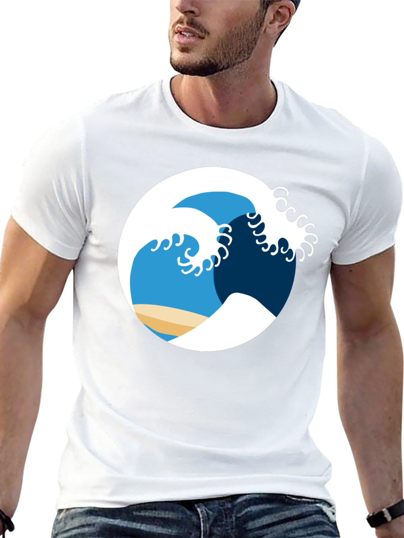 Ocean Wave Graphic Tee - Black Cotton Shirt