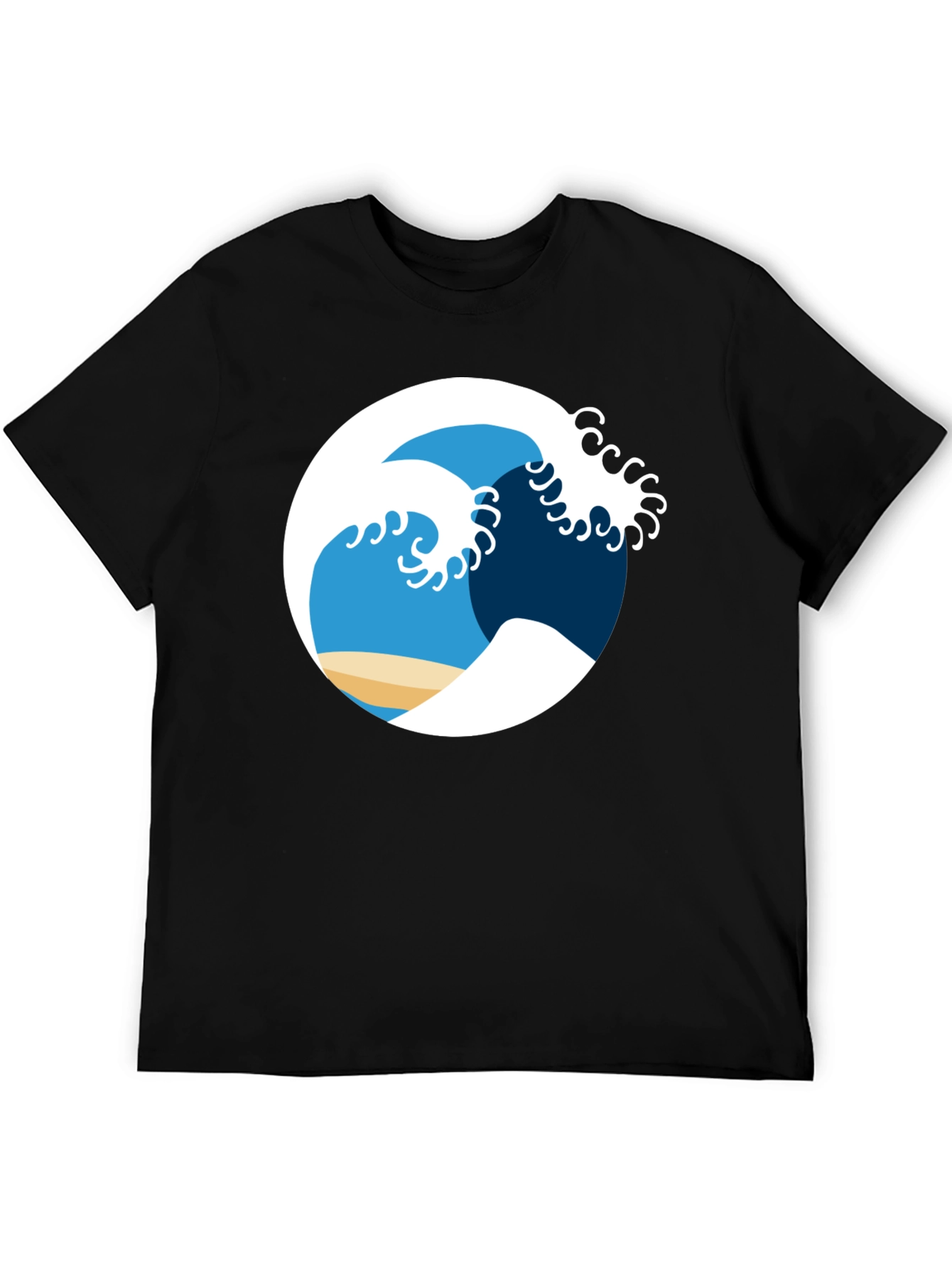 Ocean Wave Graphic Tee - Black Cotton Shirt
