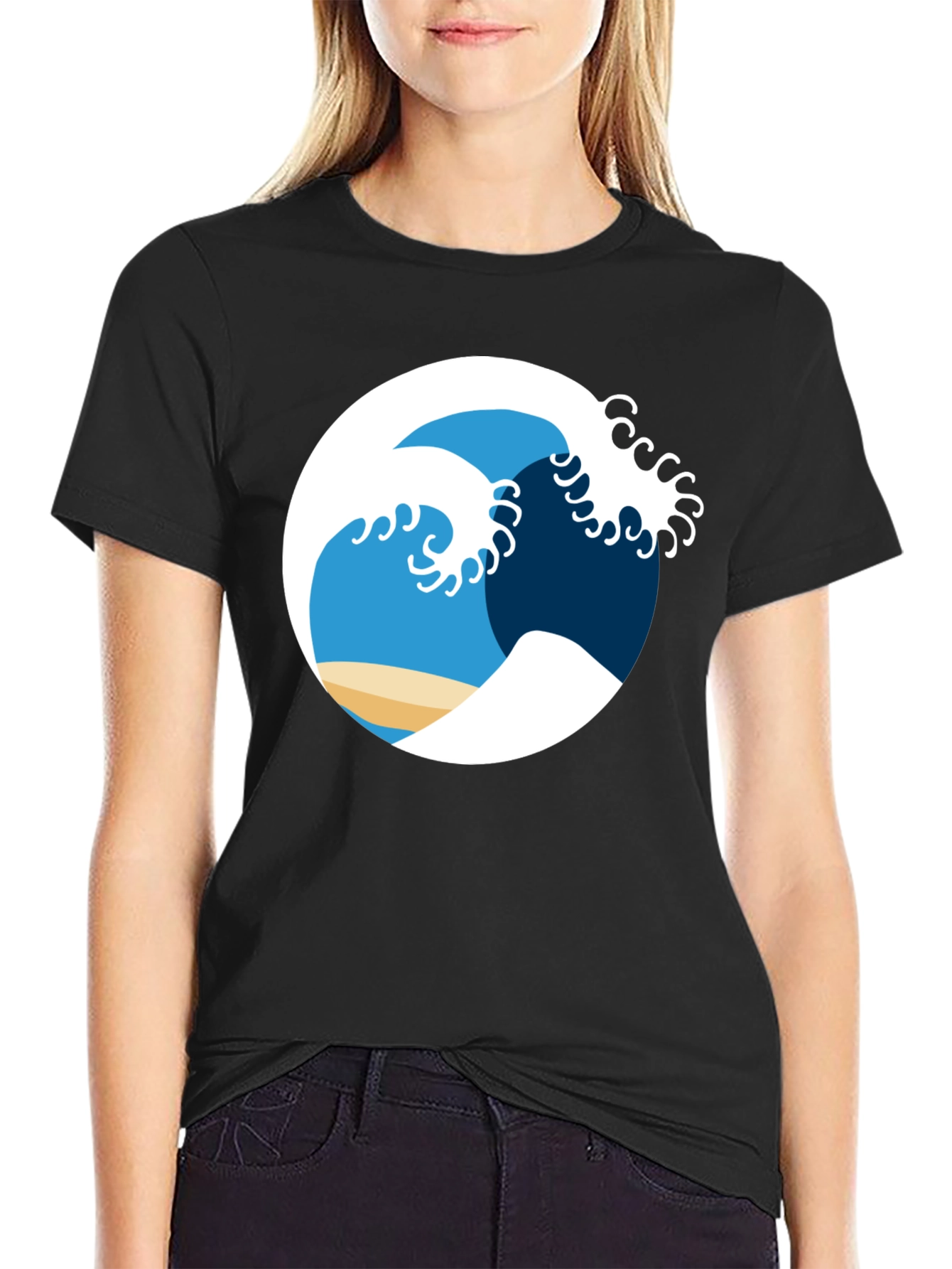 Ocean Wave Graphic Tee - Black Cotton Shirt