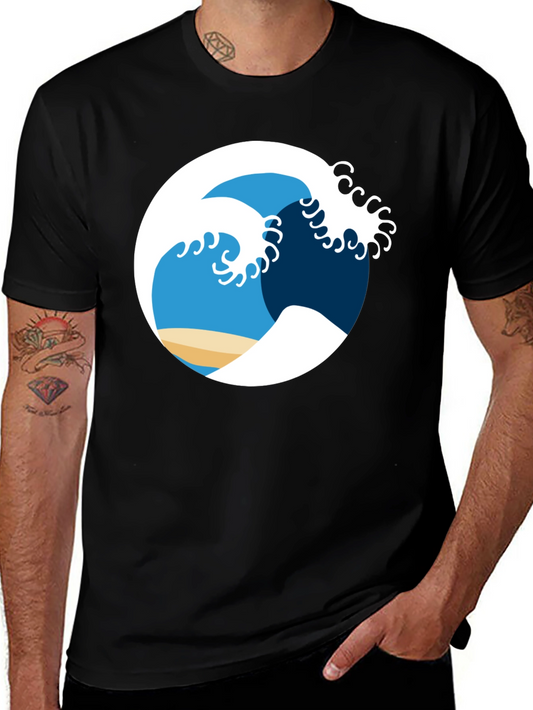 Ocean Wave Graphic Tee - Black Cotton Shirt