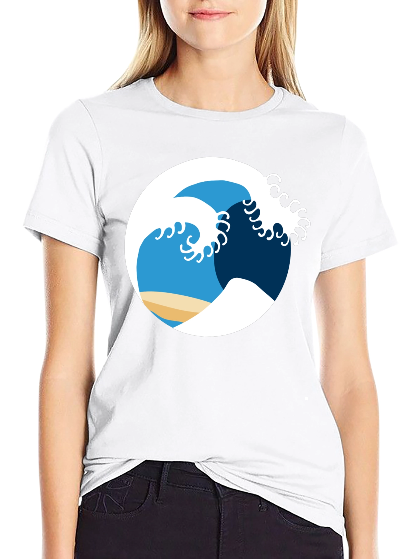 Ocean Wave Graphic Tee - Black Cotton Shirt