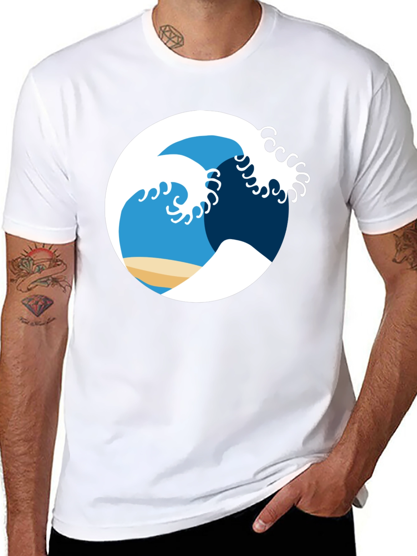 Ocean Wave Graphic Tee - Black Cotton Shirt