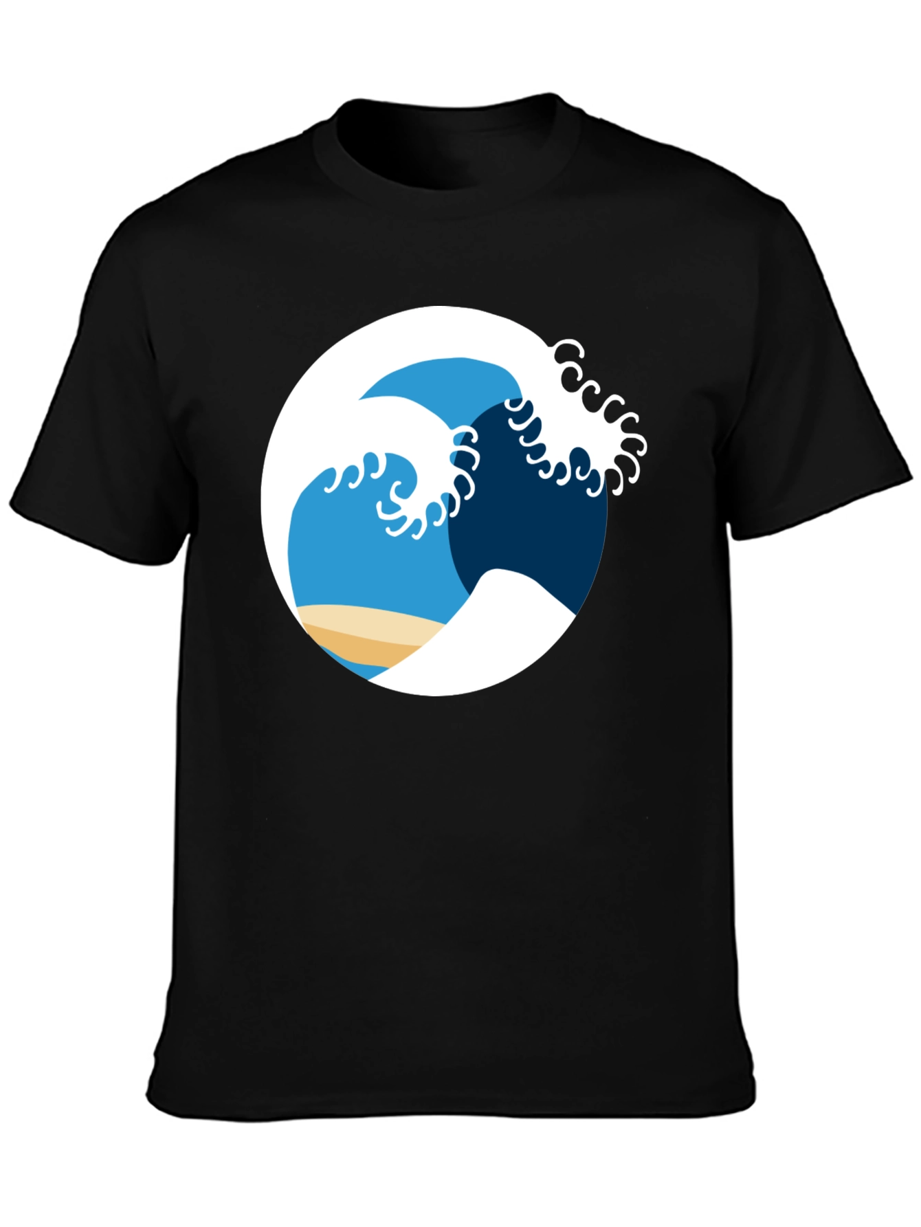 Ocean Wave Graphic Tee - Black Cotton Shirt