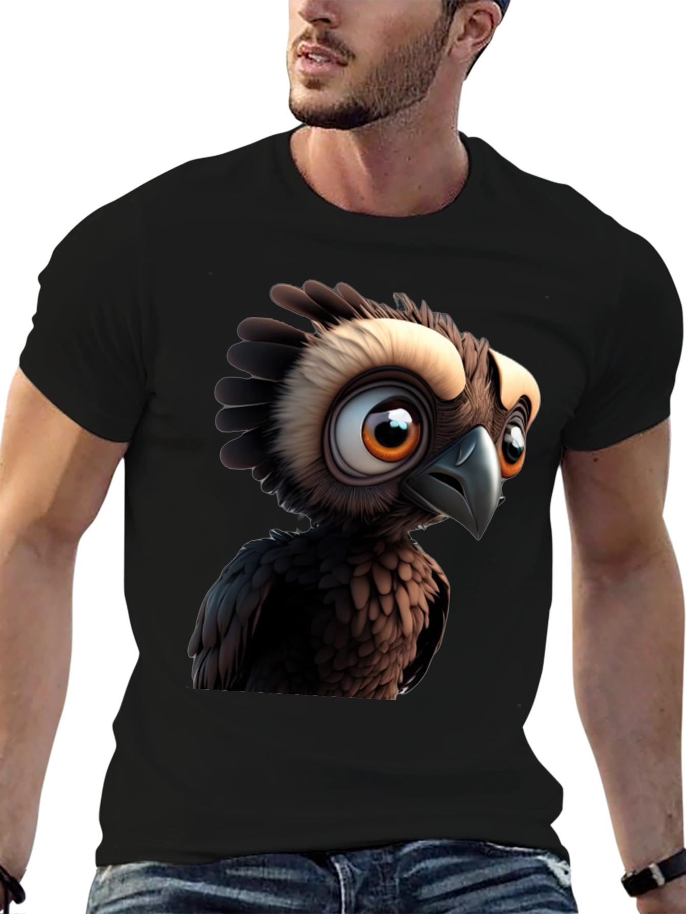 Cartoon Owl Graphic Print Black T-Shirt