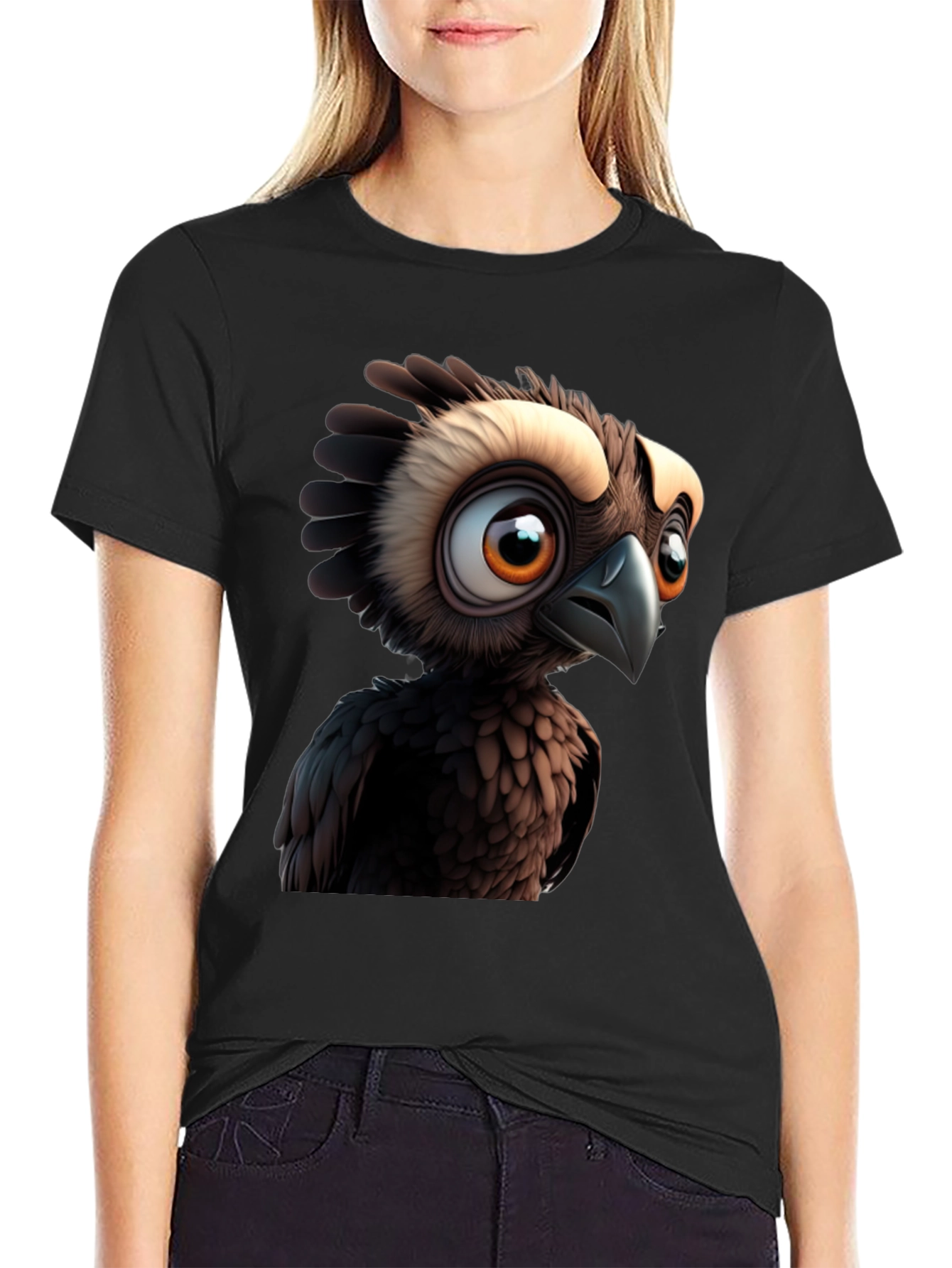 Cartoon Owl Graphic Print Black T-Shirt