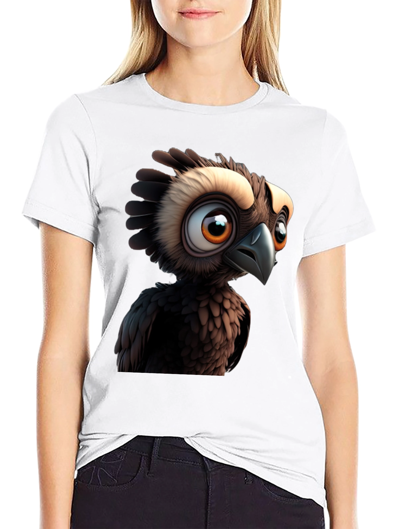 Cartoon Owl Graphic Print Black T-Shirt