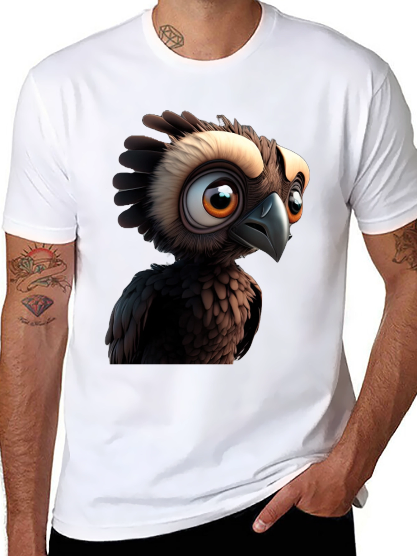 Cartoon Owl Graphic Print Black T-Shirt