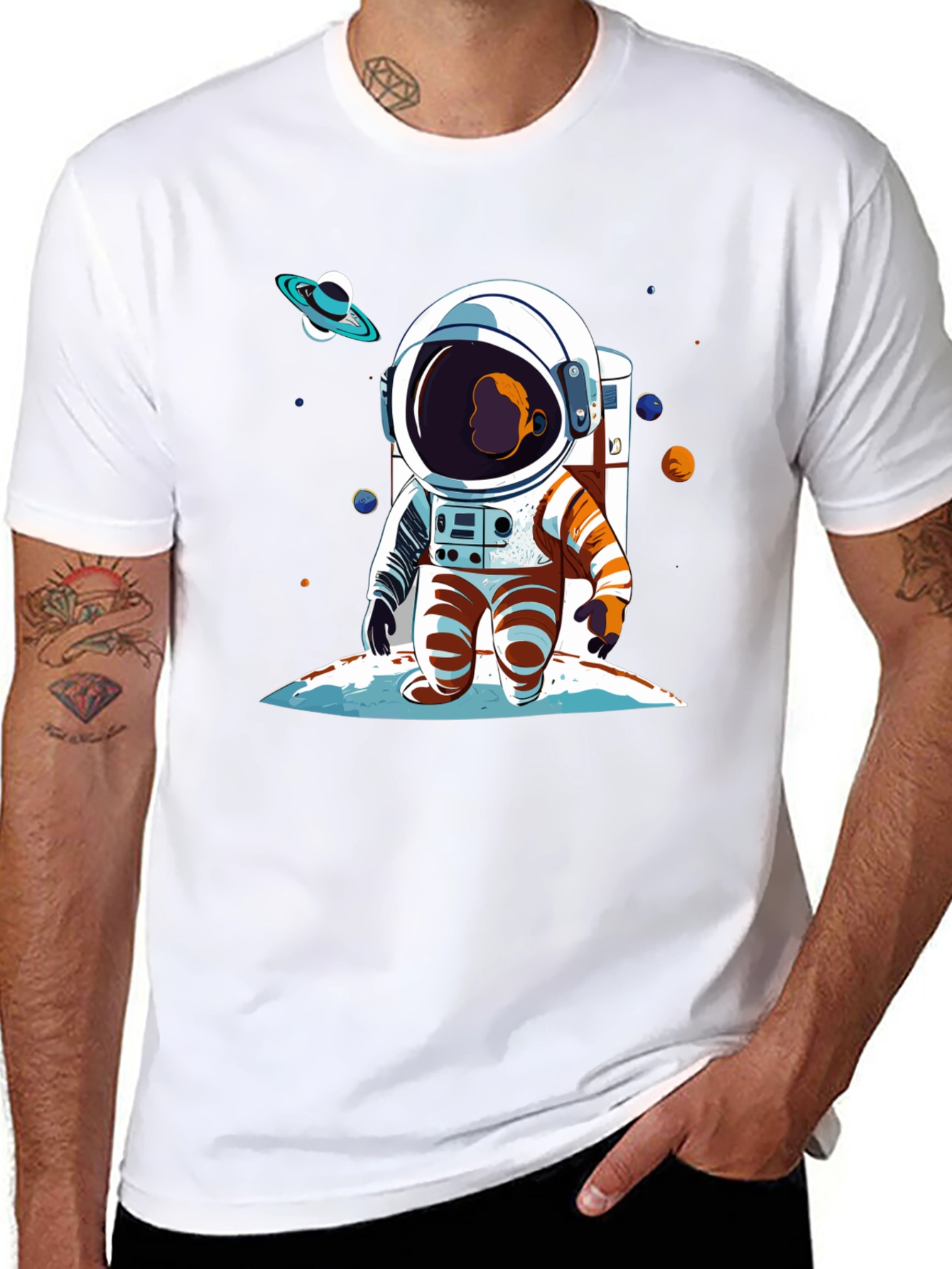 Astronaut Cartoon Graphic Tee - Space Adventure T-Shirt