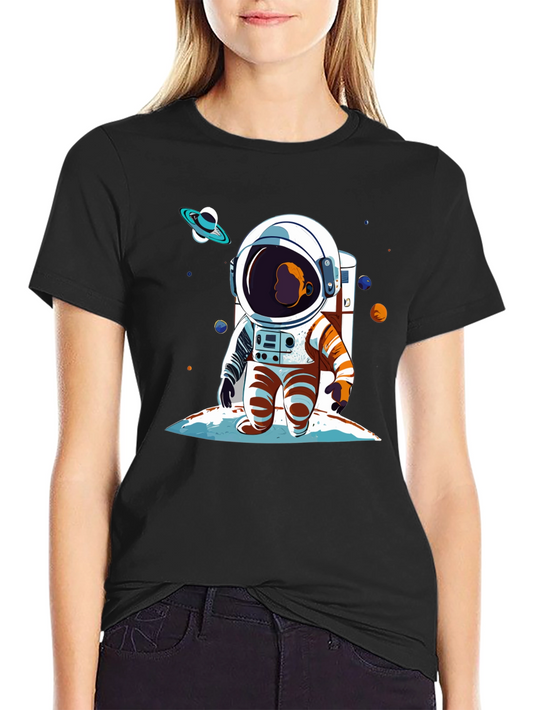 Astronaut Cartoon Graphic Tee - Space Adventure T-Shirt