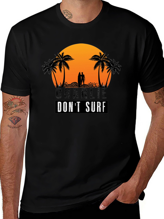 Charlie Dont Surf Graphic Tee - Black Cotton T-Shirt