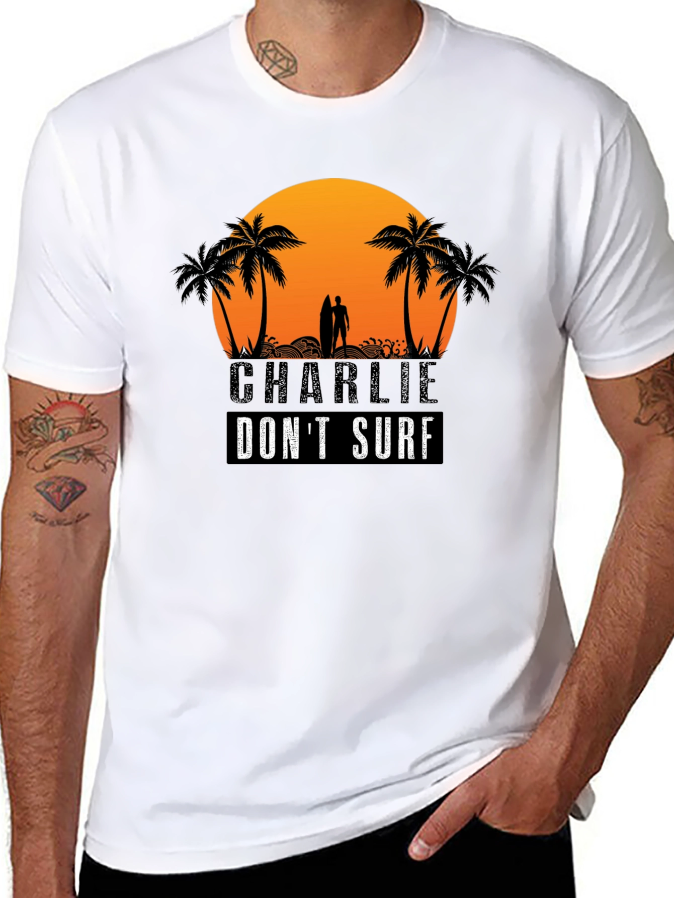 Charlie Dont Surf Graphic Tee - Black Cotton T-Shirt