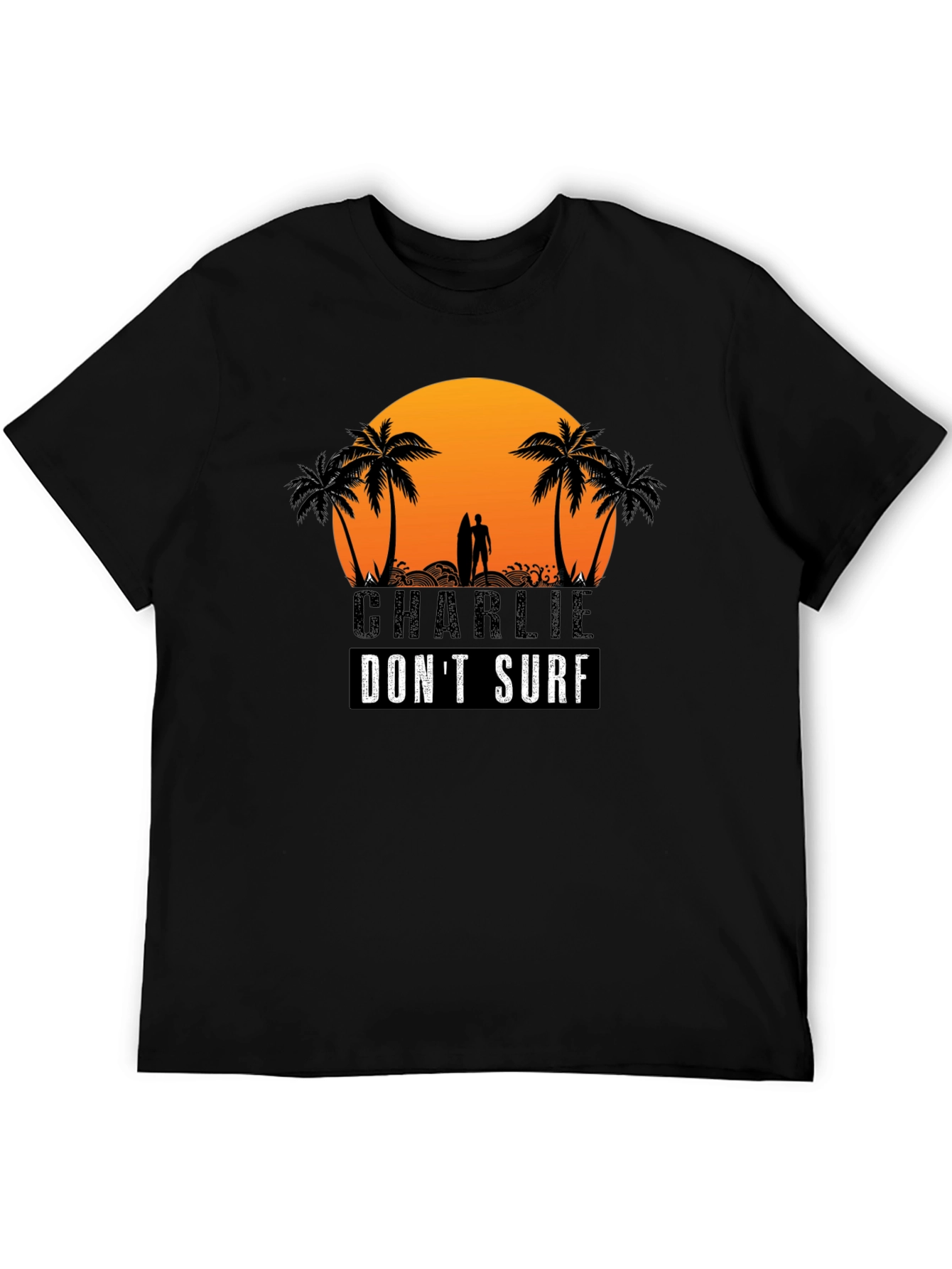 Charlie Dont Surf Graphic Tee - Black Cotton T-Shirt