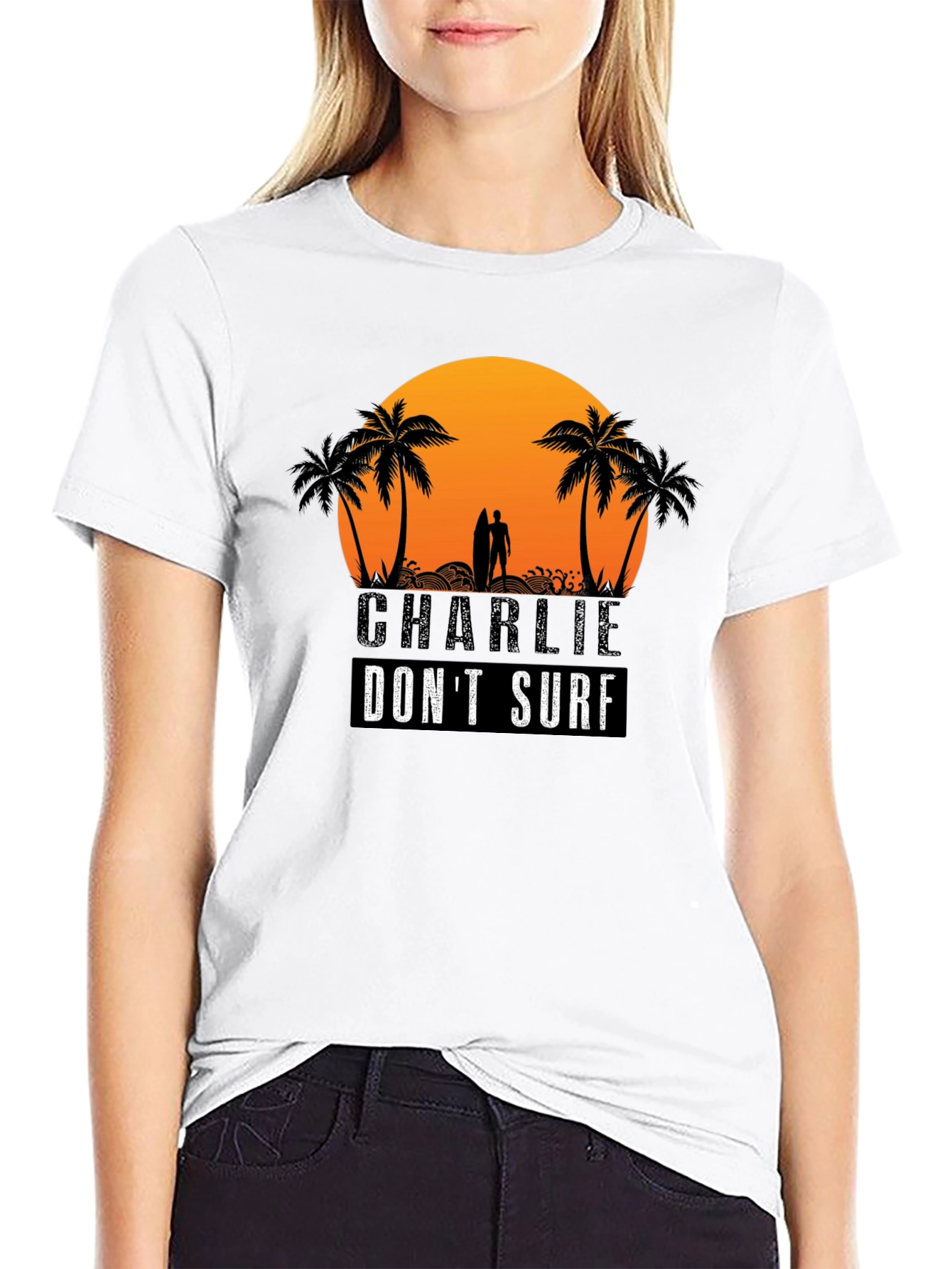 Charlie Dont Surf Graphic Tee - Black Cotton T-Shirt