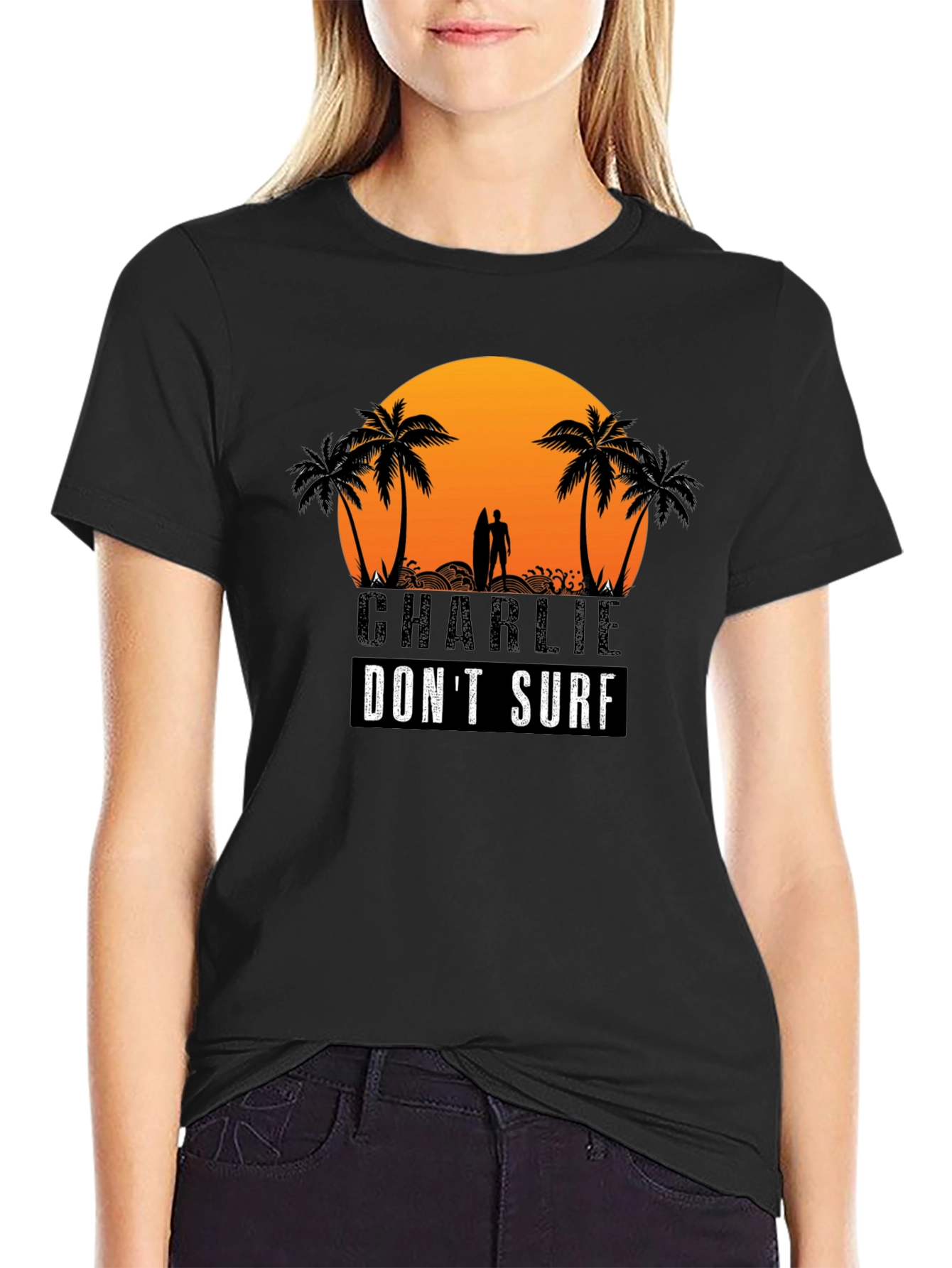 Charlie Dont Surf Graphic Tee - Black Cotton T-Shirt