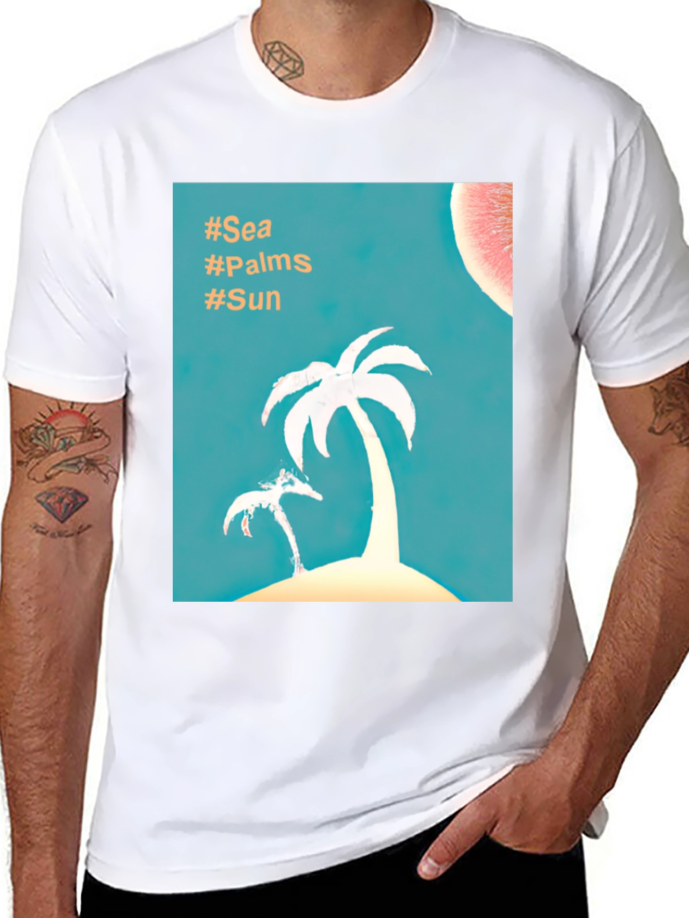 Tropical Palm Tree T-Shirt - Sea Palms Sun Design