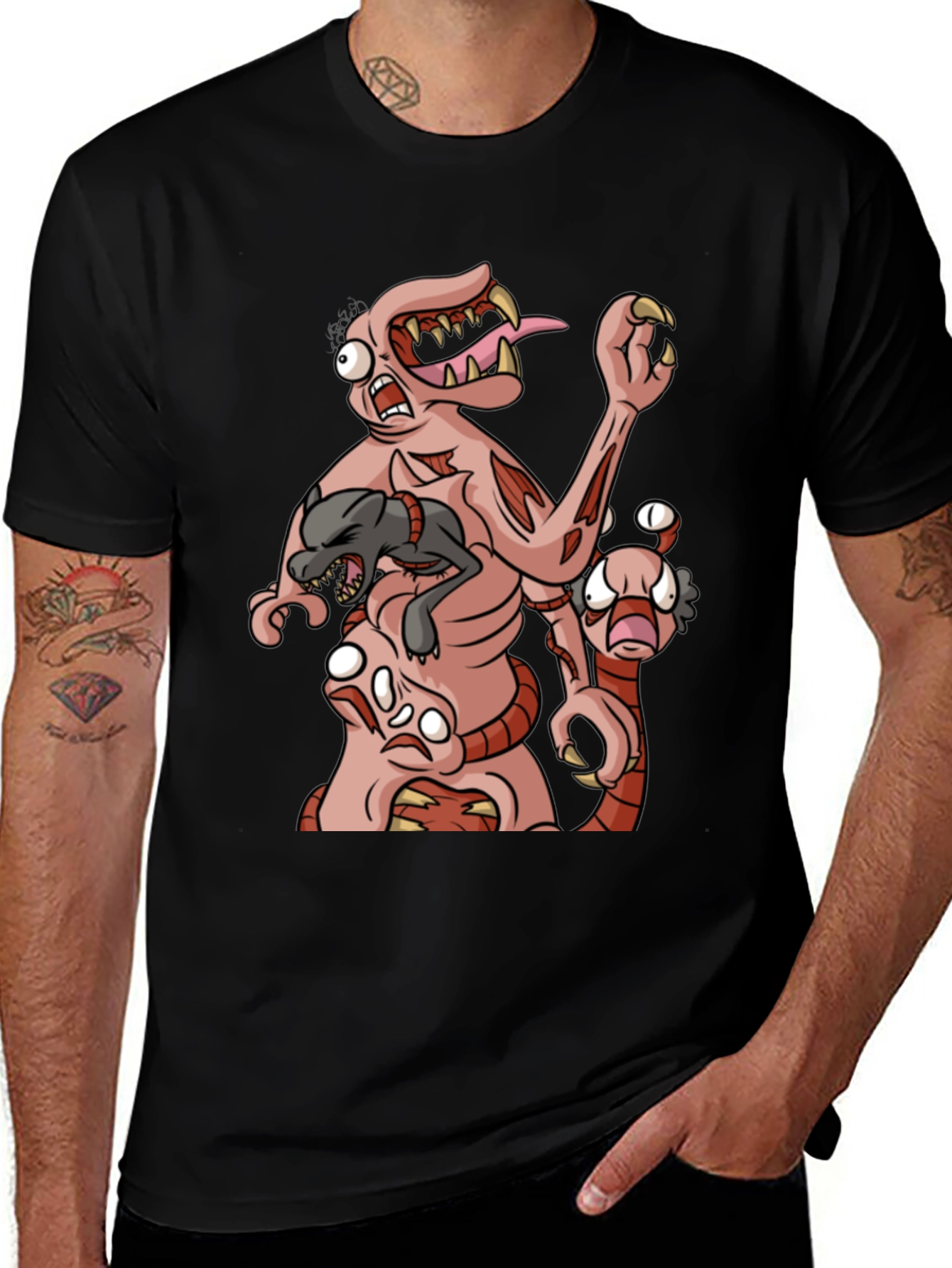 Monster Graphic Print Black T-Shirt