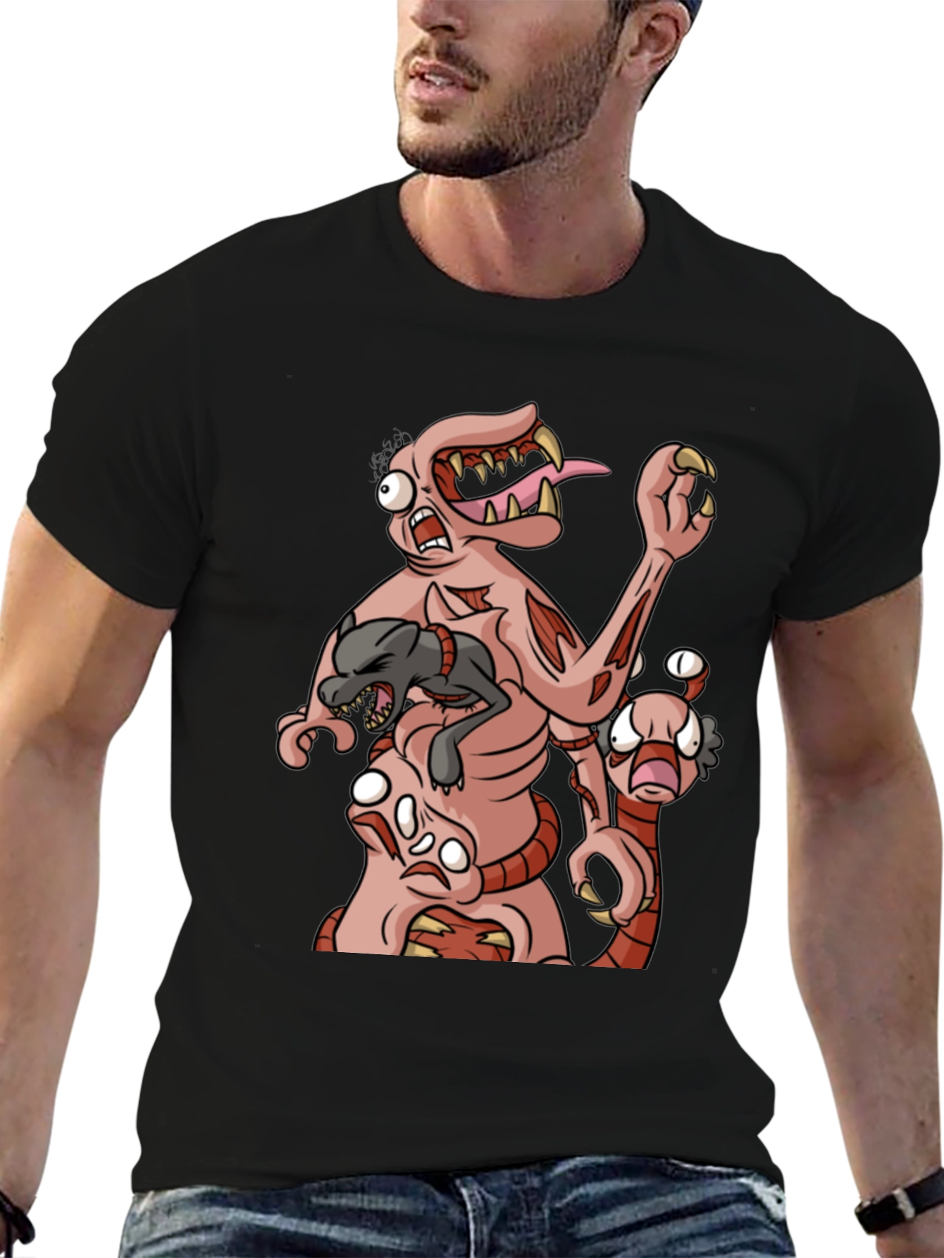 Monster Graphic Print Black T-Shirt