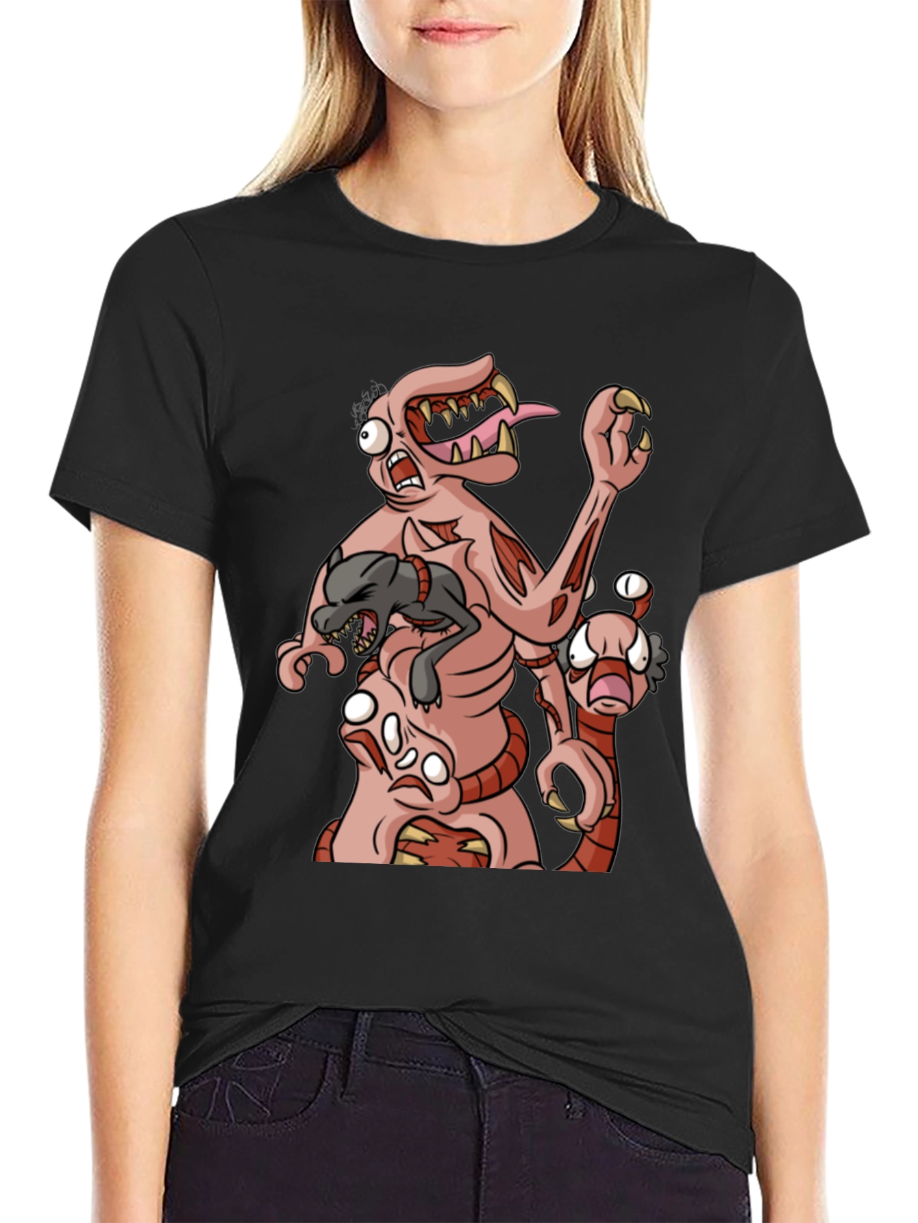 Monster Graphic Print Black T-Shirt