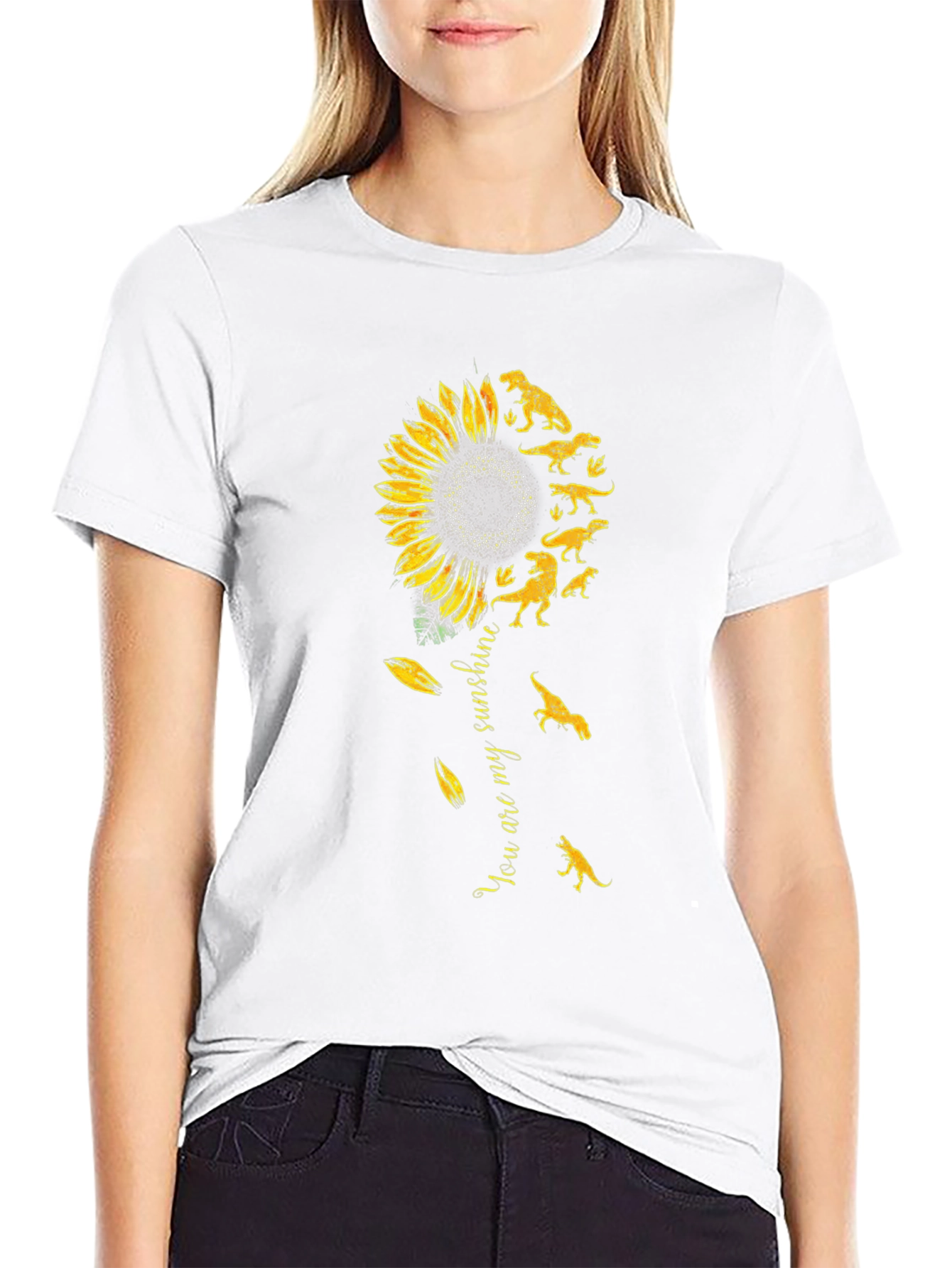 Dinosaur Sunflower Graphic Tee - Black