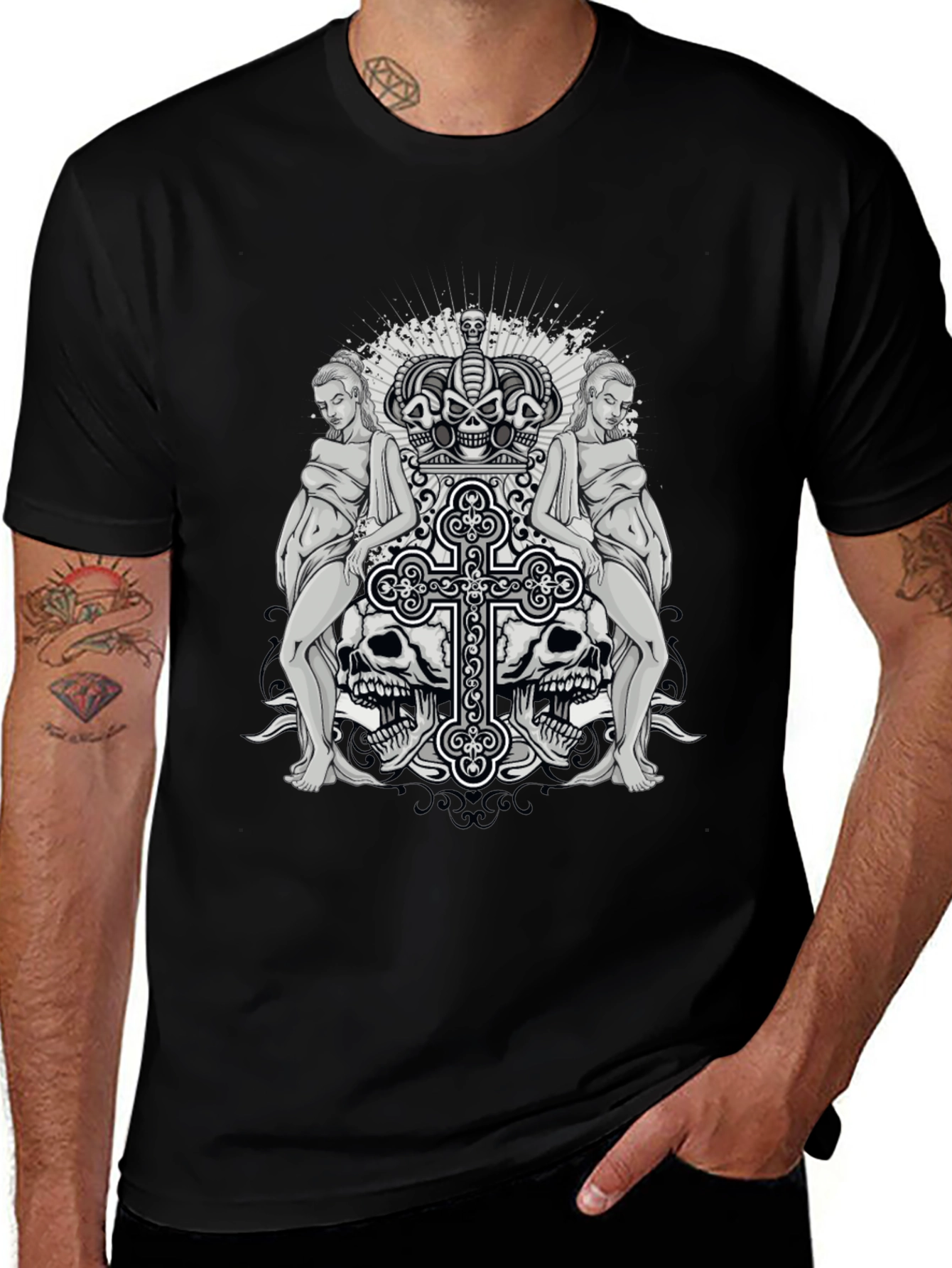 Skull & Cross Graphic Tee - Gothic Style