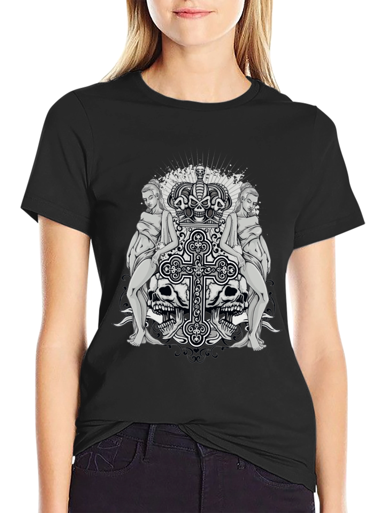 Skull & Cross Graphic Tee - Gothic Style