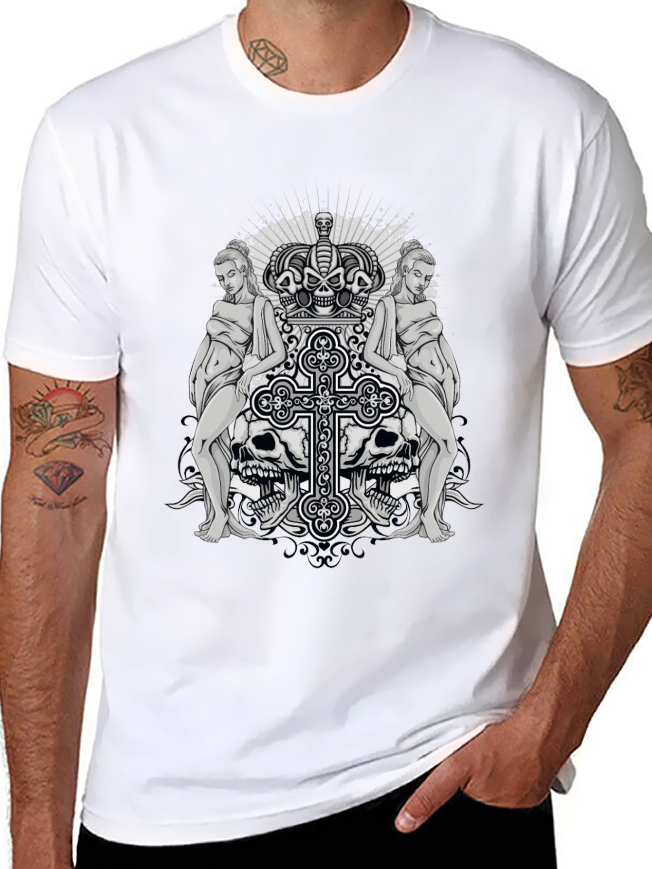 Skull & Cross Graphic Tee - Gothic Style