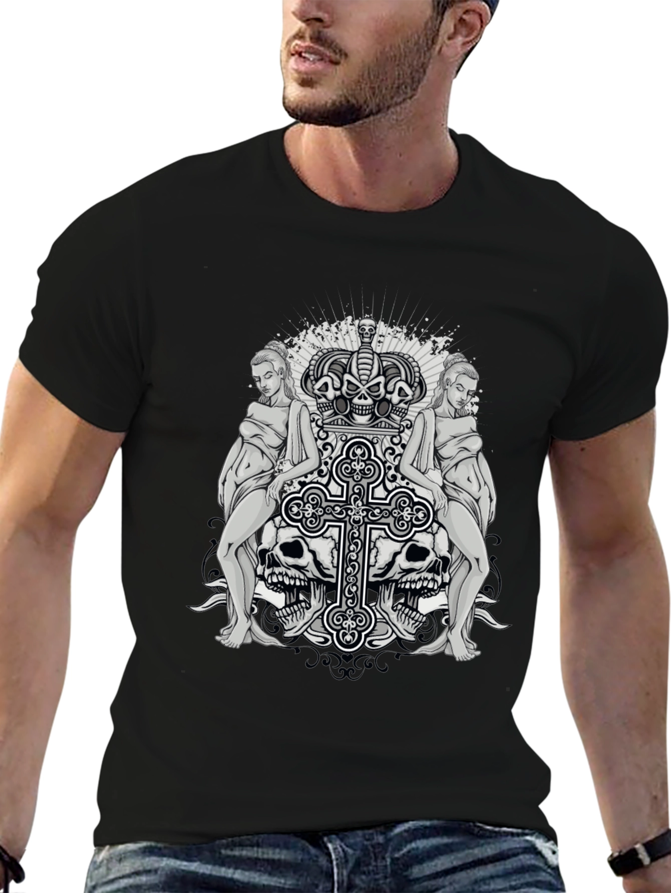 Skull & Cross Graphic Tee - Gothic Style
