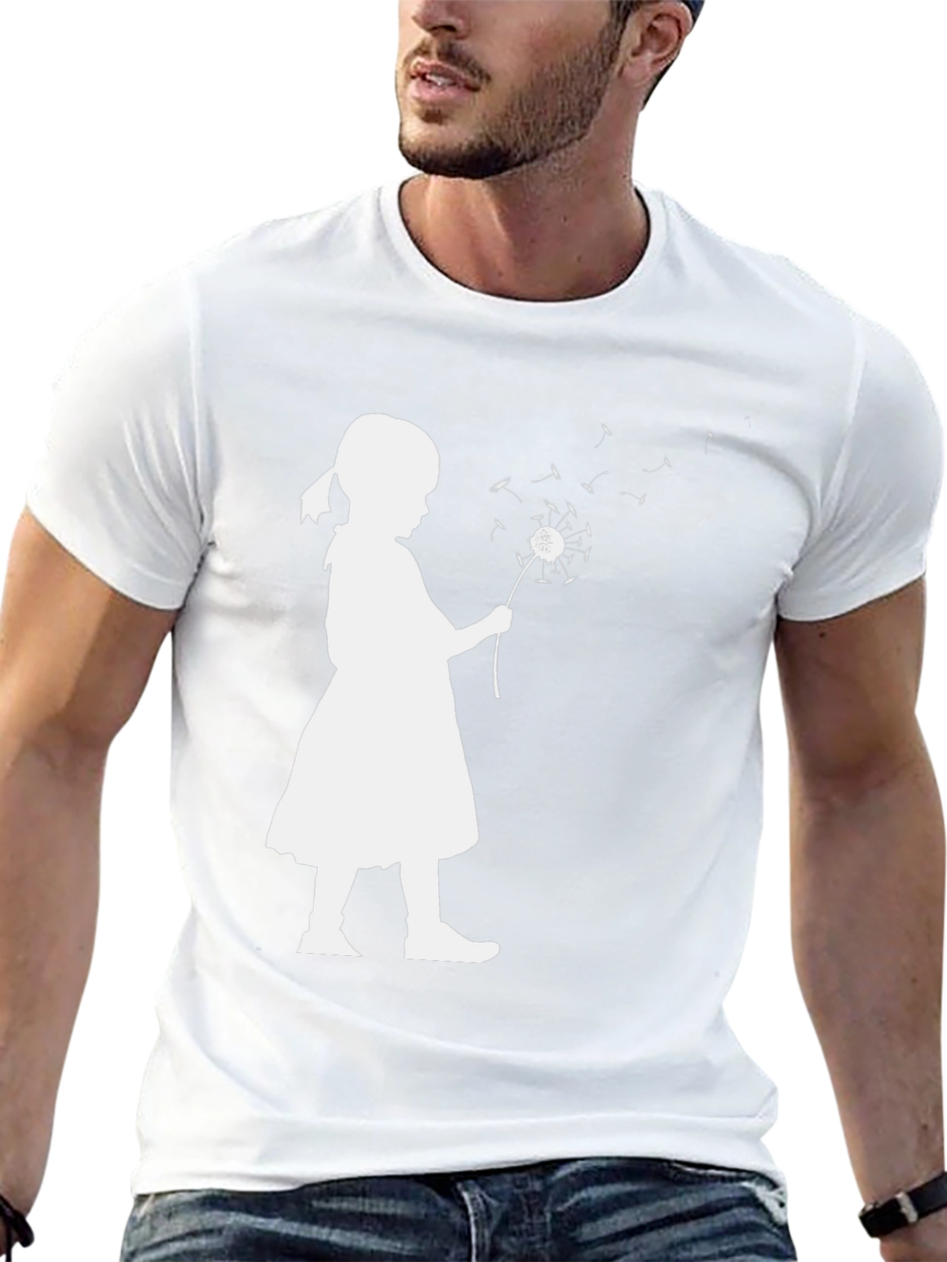 Silhouette Girl Dandelion Black T-Shirt