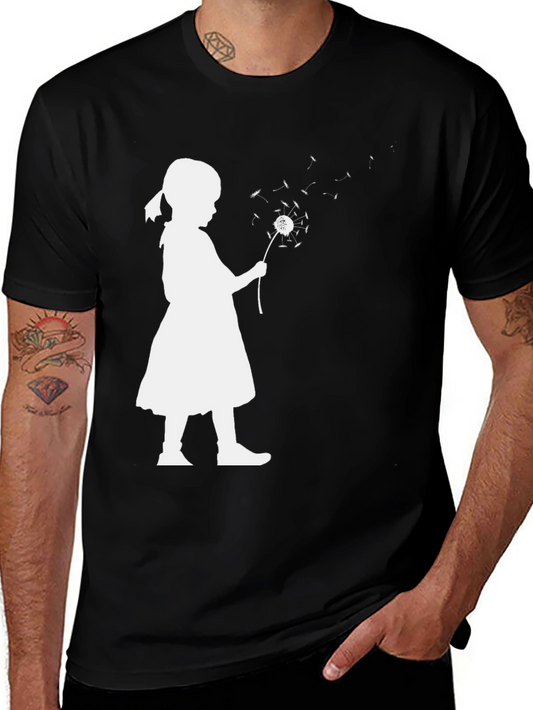 Silhouette Girl Dandelion Black T-Shirt