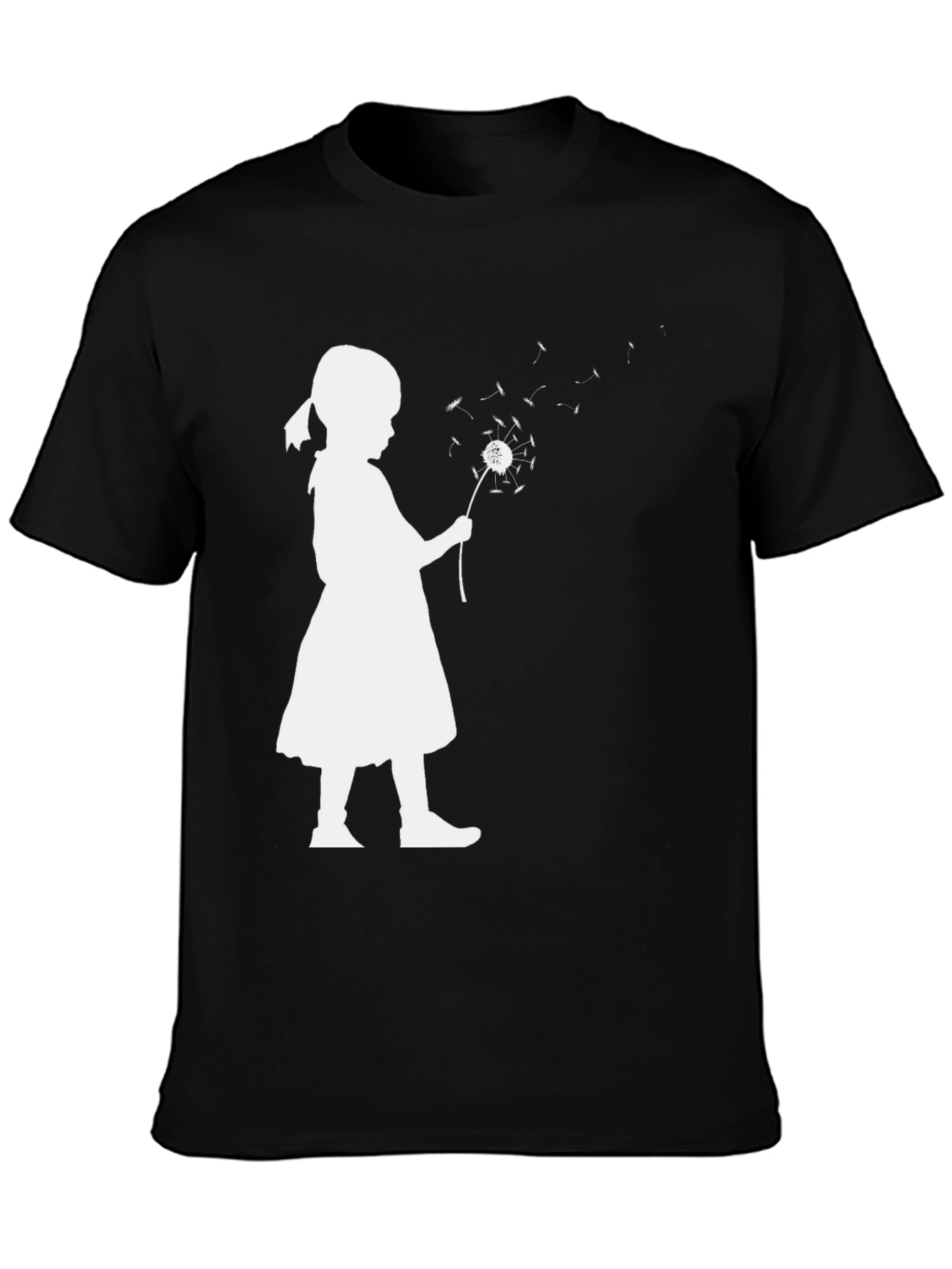 Silhouette Girl Dandelion Black T-Shirt