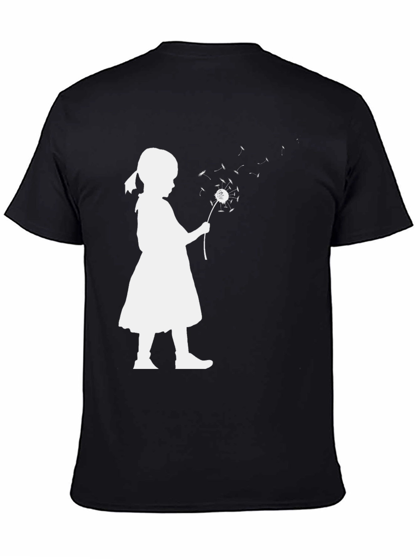 Silhouette Girl Dandelion Black T-Shirt