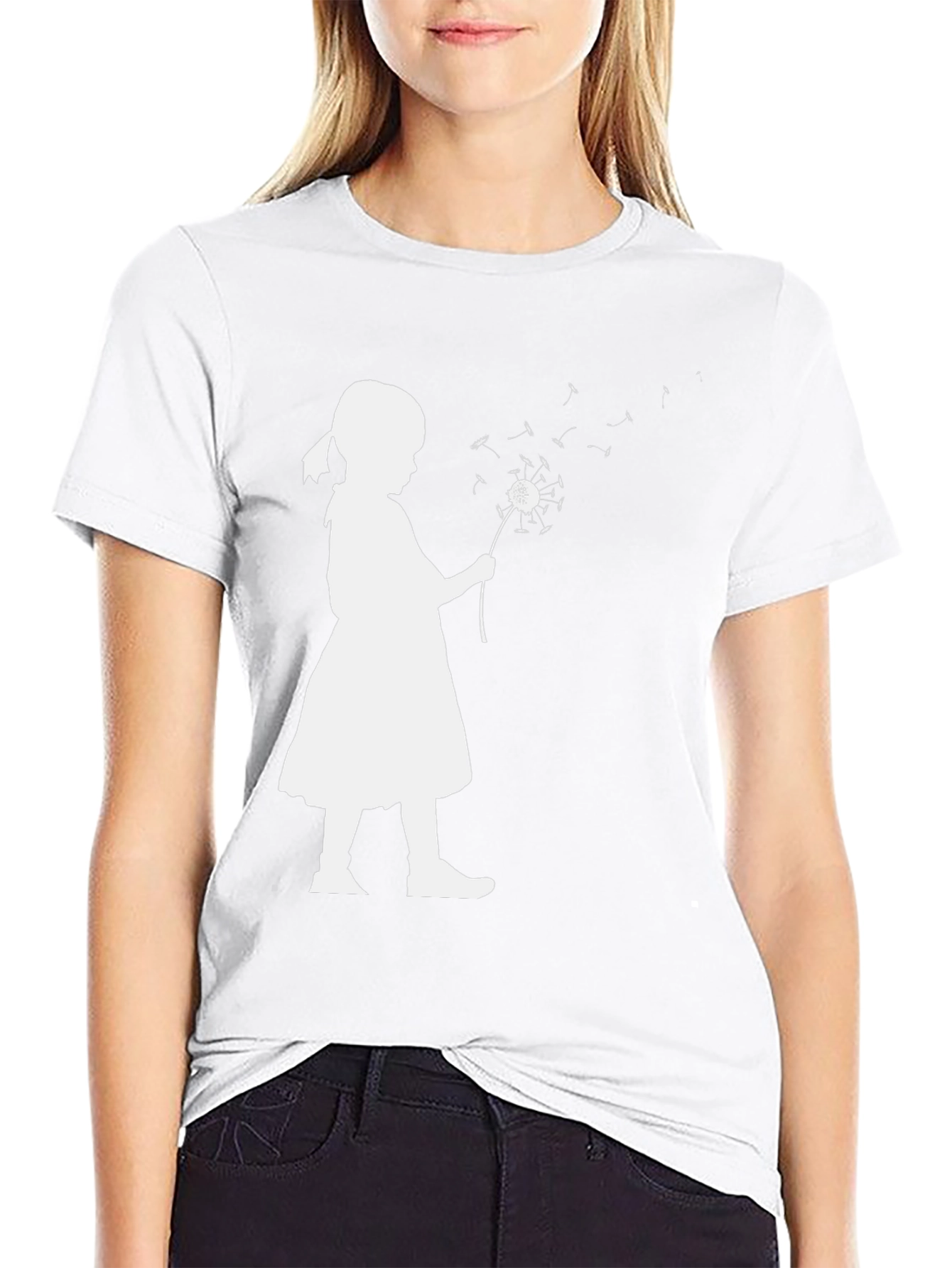 Silhouette Girl Dandelion Black T-Shirt