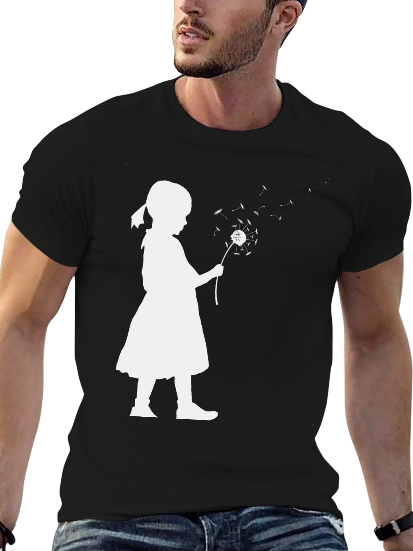Silhouette Girl Dandelion Black T-Shirt