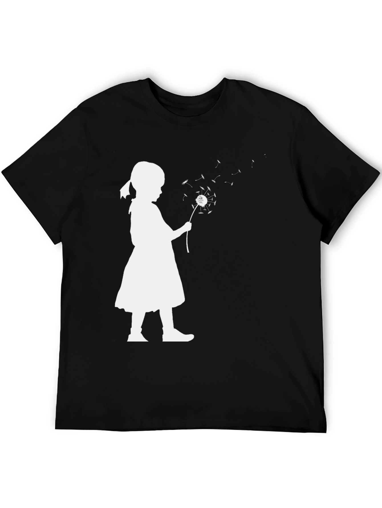 Silhouette Girl Dandelion Black T-Shirt