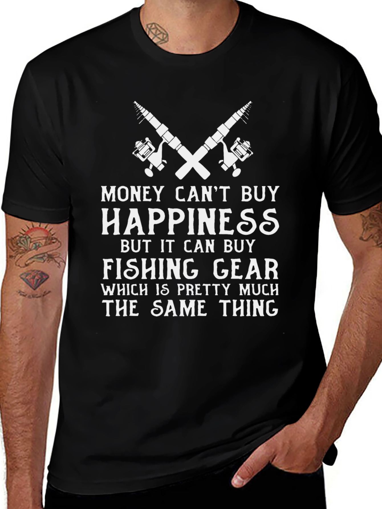 Funny Fishing T-Shirt: Money Cant Buy Happiness