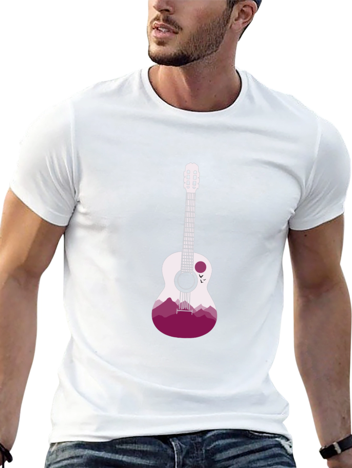 Guitar Mountain Graphic Tee - Stylish Black T-Shirt