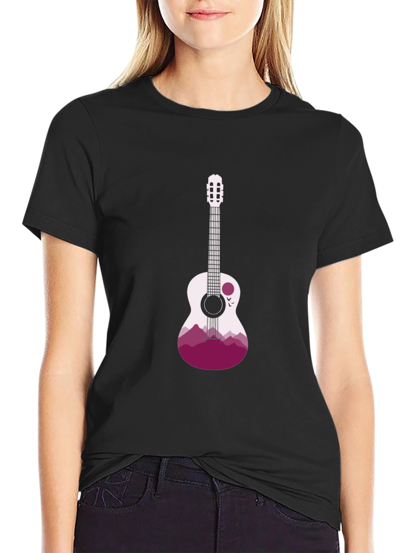Guitar Mountain Graphic Tee - Stylish Black T-Shirt