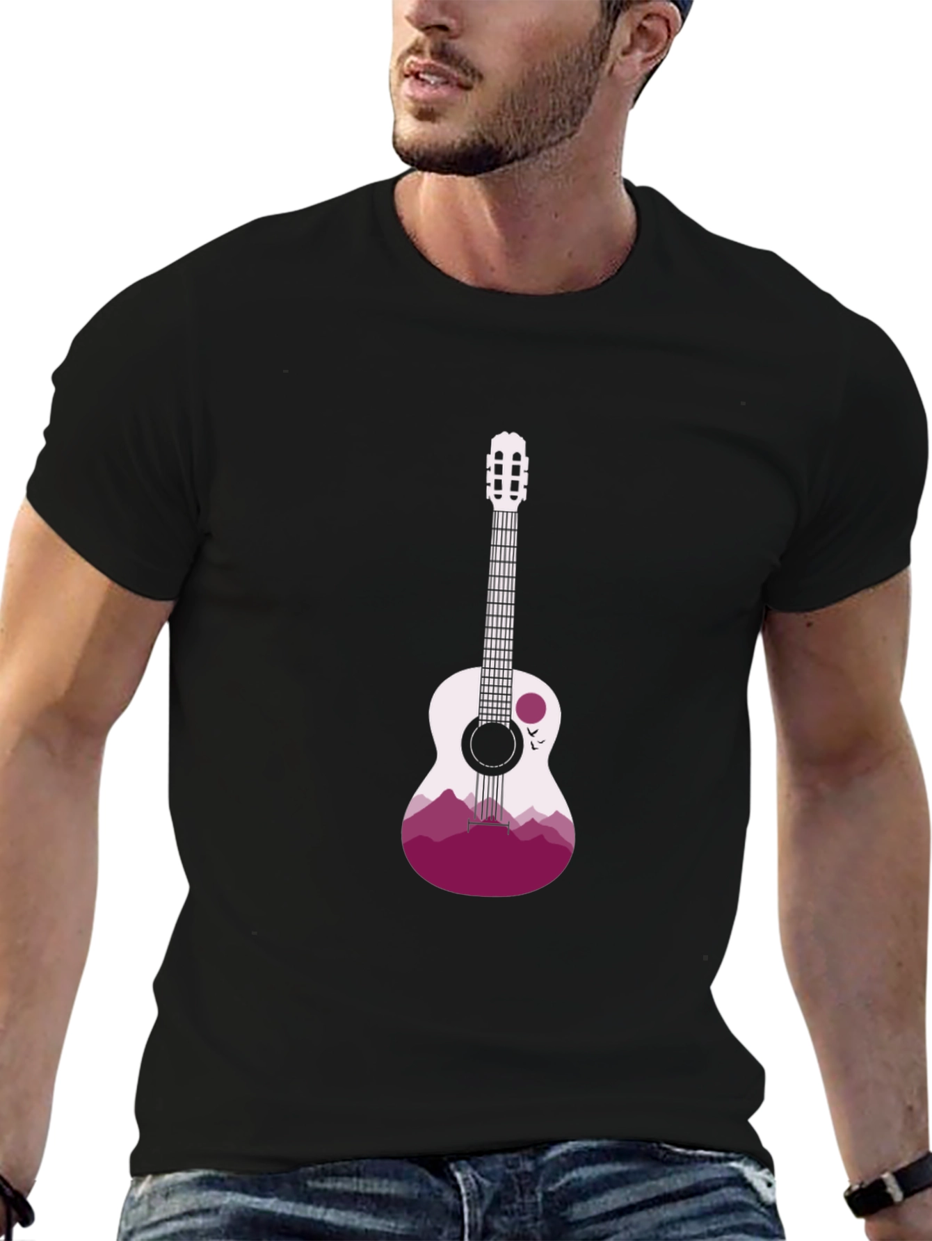 Guitar Mountain Graphic Tee - Stylish Black T-Shirt