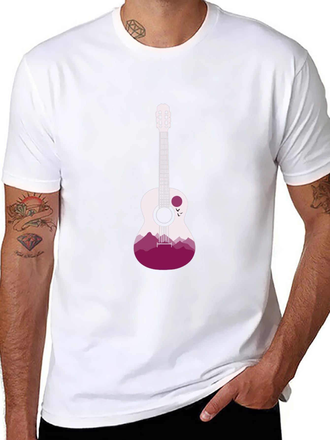 Guitar Mountain Graphic Tee - Stylish Black T-Shirt
