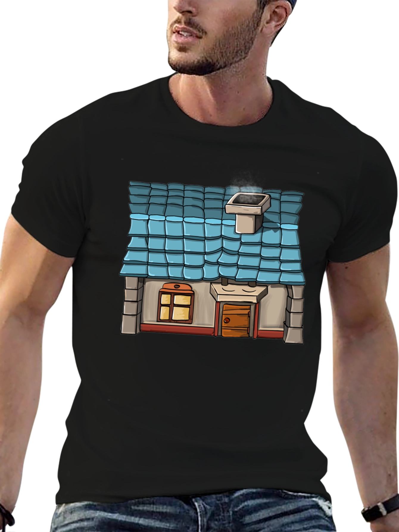 Cartoon House Graphic T-Shirt - Novelty Tee