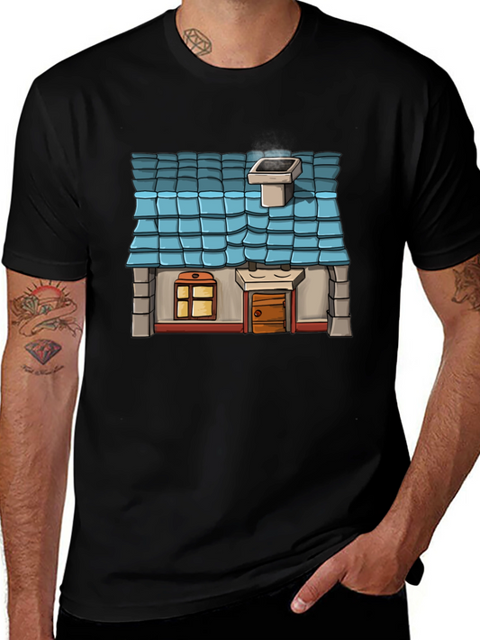 Cartoon House Graphic T-Shirt - Novelty Tee