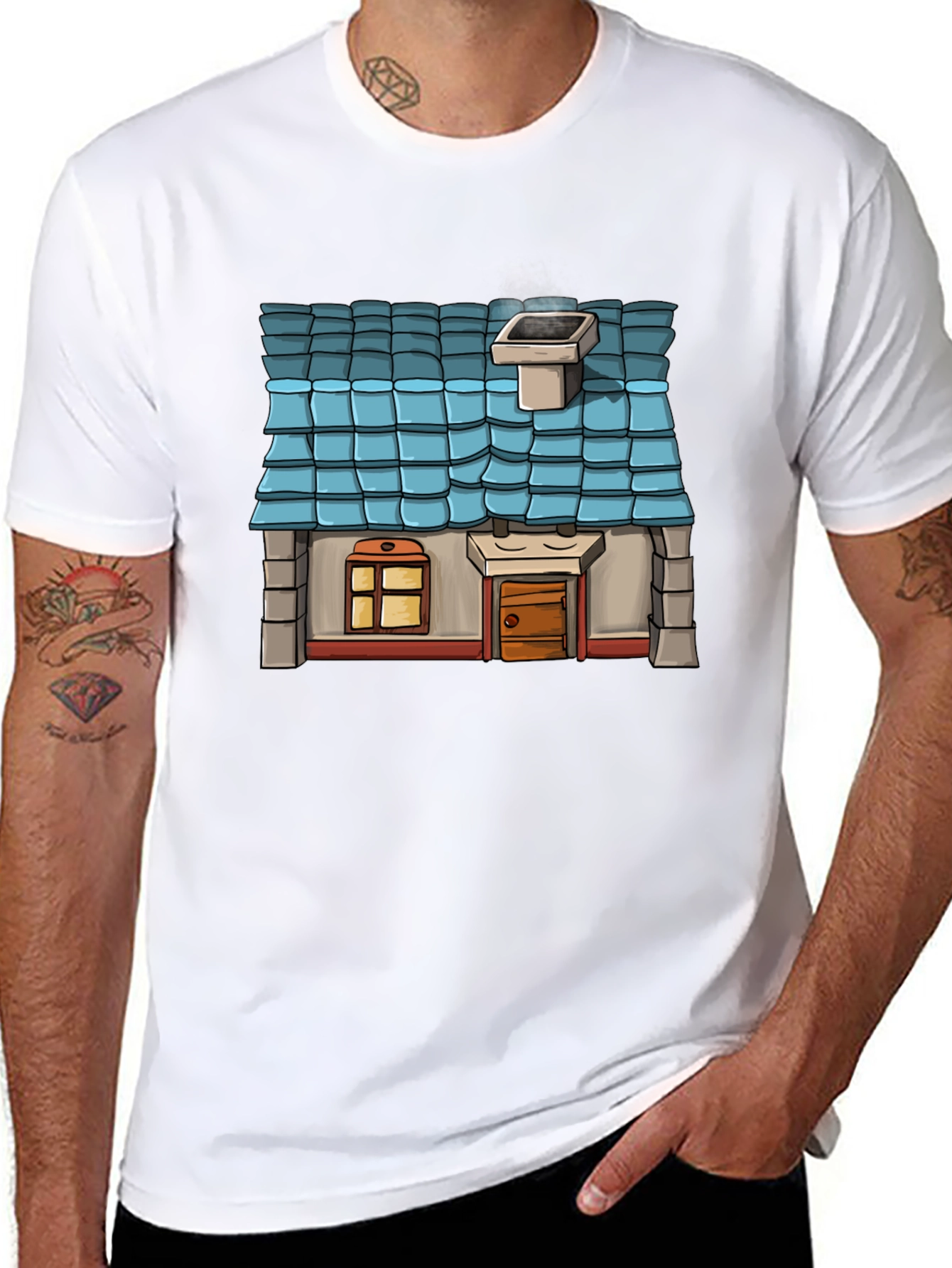 Cartoon House Graphic T-Shirt - Novelty Tee