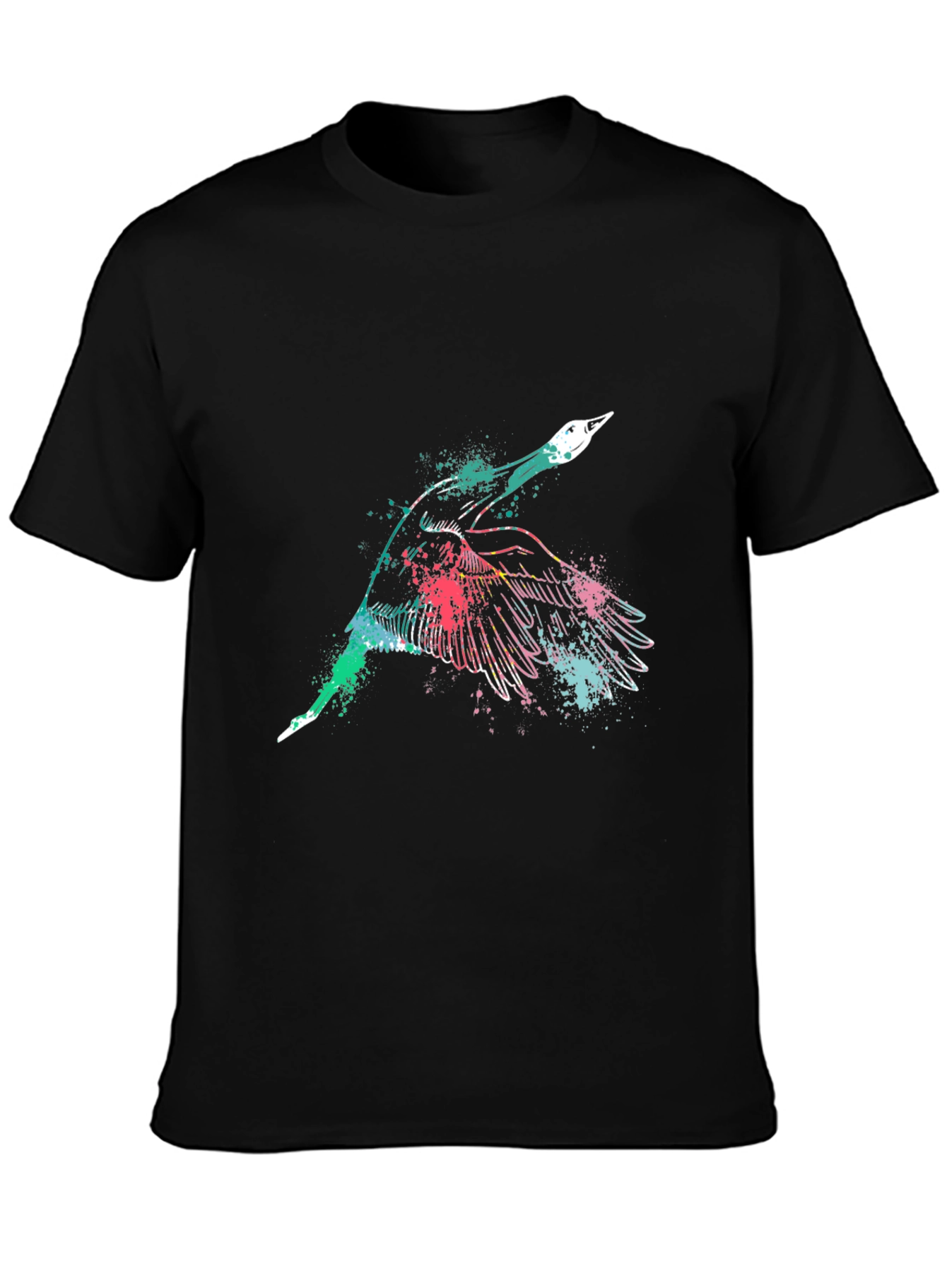 Mens Black Graphic Tee - Flying Bird Design