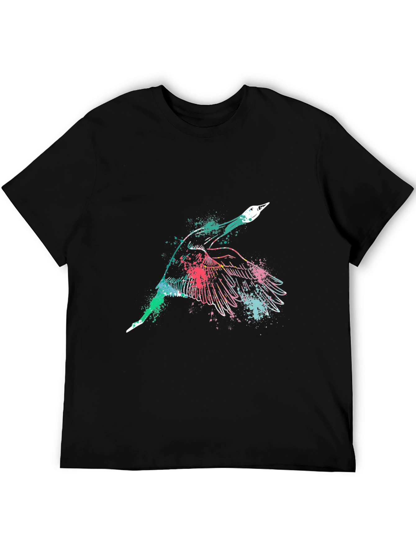 Mens Black Graphic Tee - Flying Bird Design