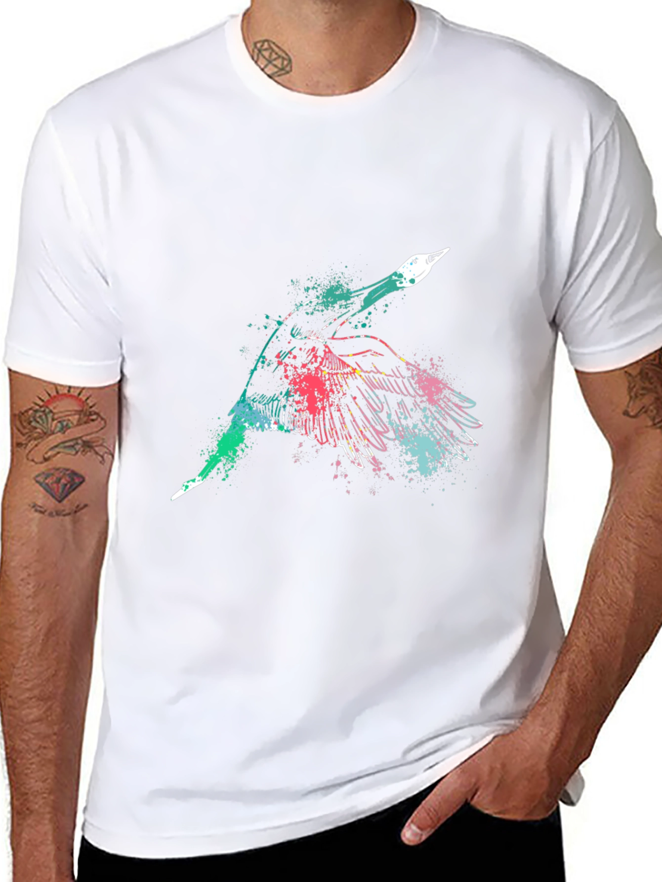 Mens Black Graphic Tee - Flying Bird Design
