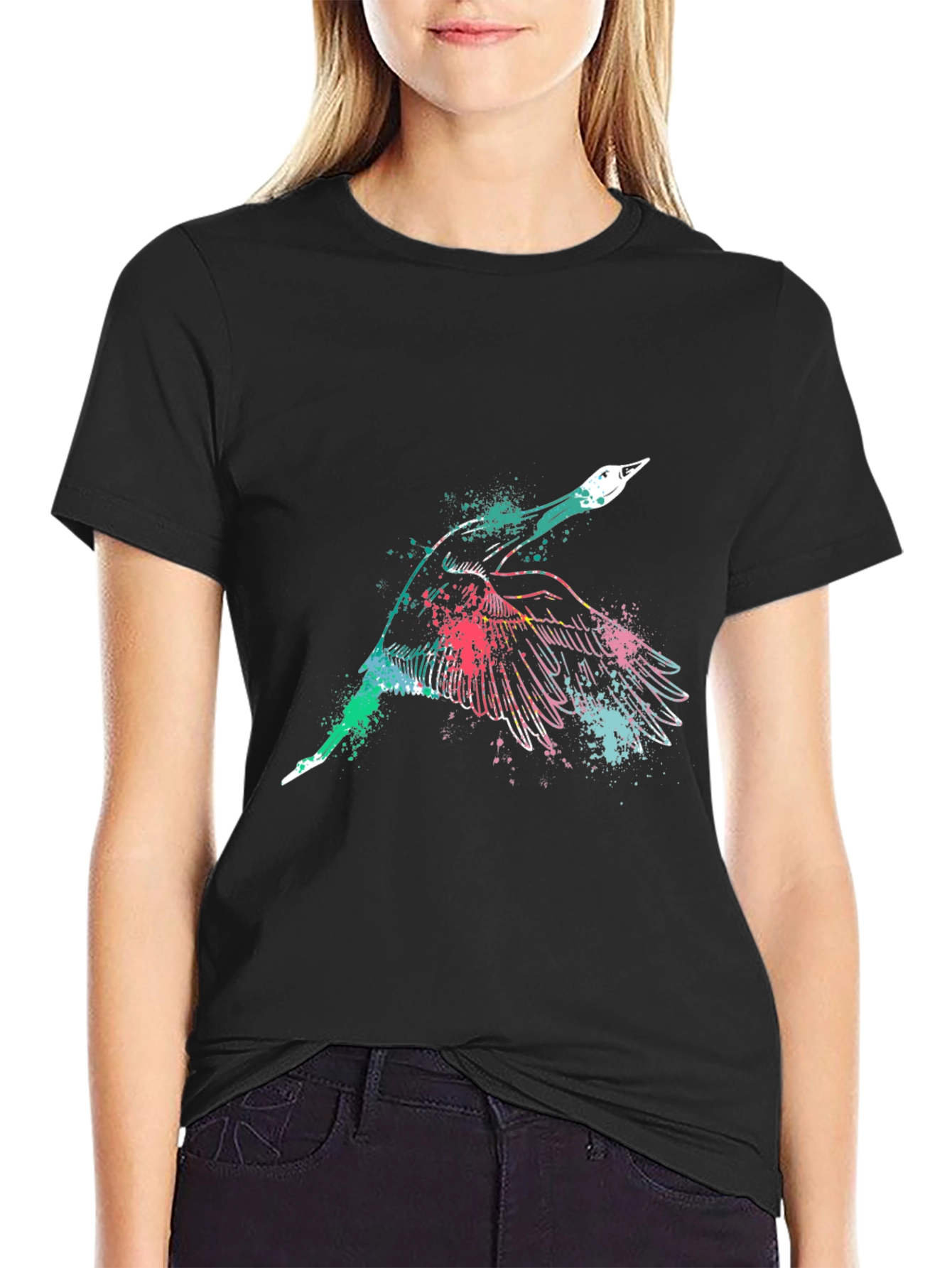 Mens Black Graphic Tee - Flying Bird Design