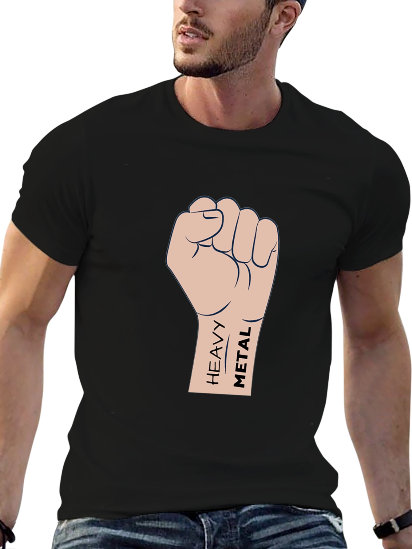 Heavy Metal Fist Graphic T-Shirt - Black Cotton Tee